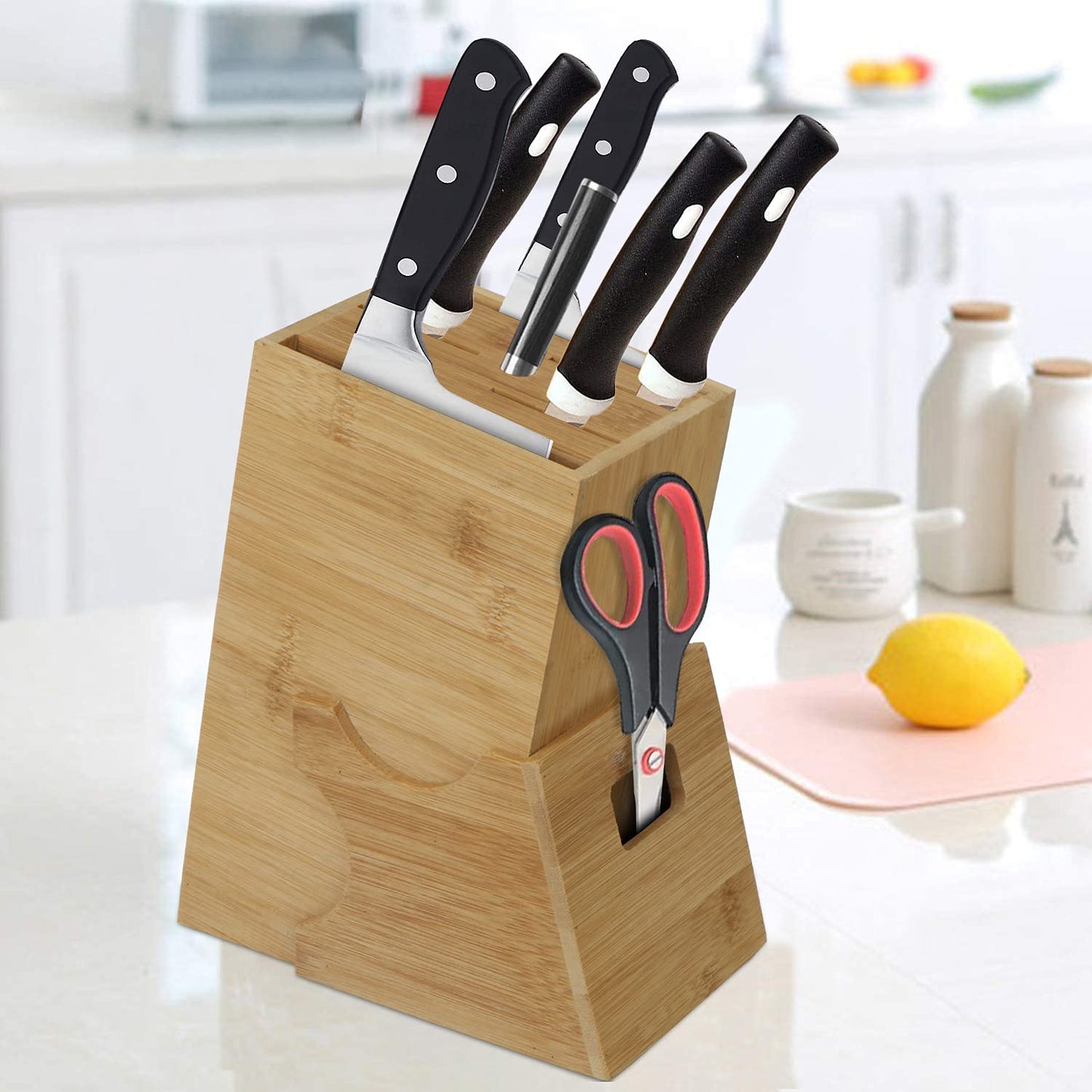 Wooden Knife Holder for Kitchen, Knives Holder Stand with 5 Slots.