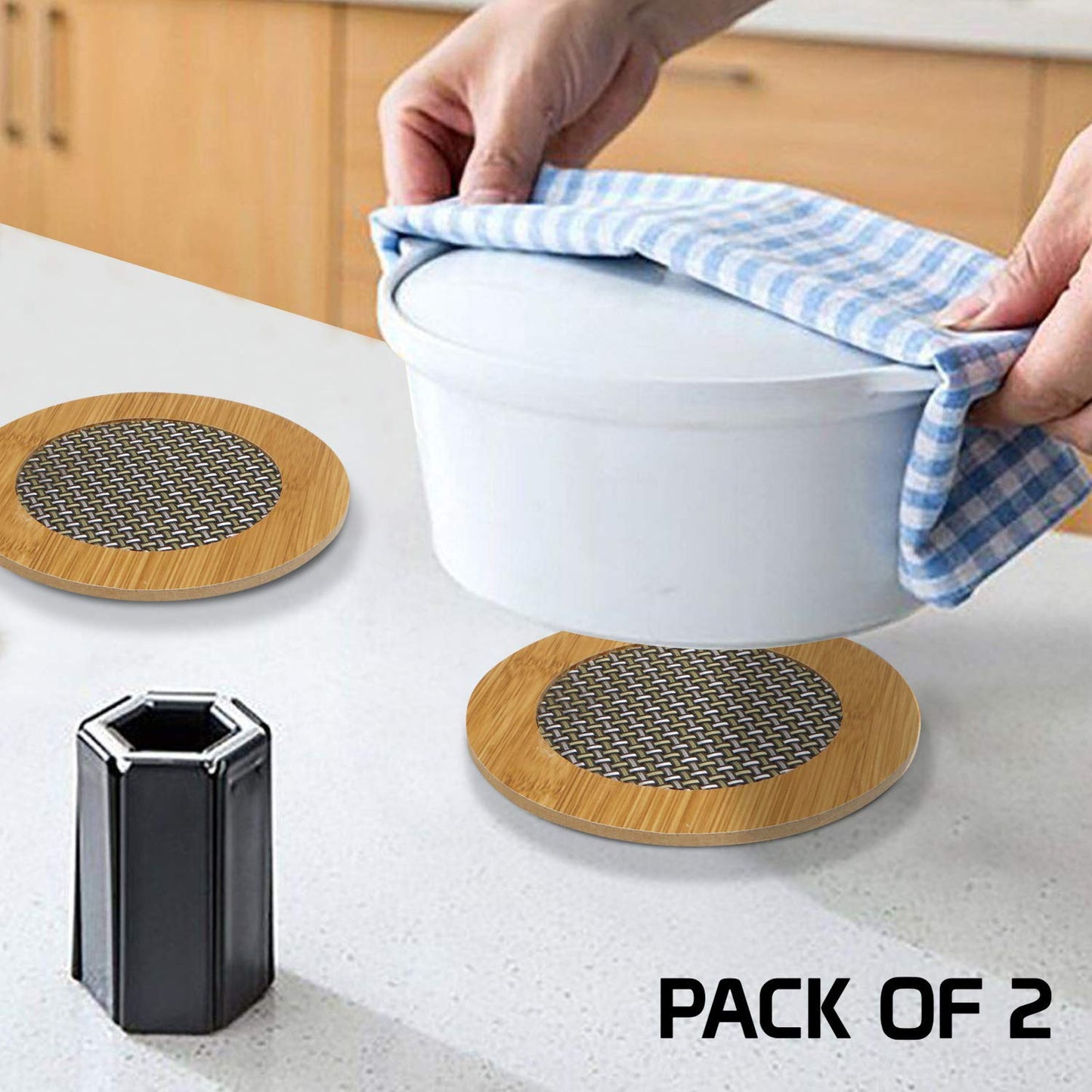 HOKIPO Bamboo Wooden Coasters for Dining Table Heat Pad for Kitchen - Pack of 2/4/6