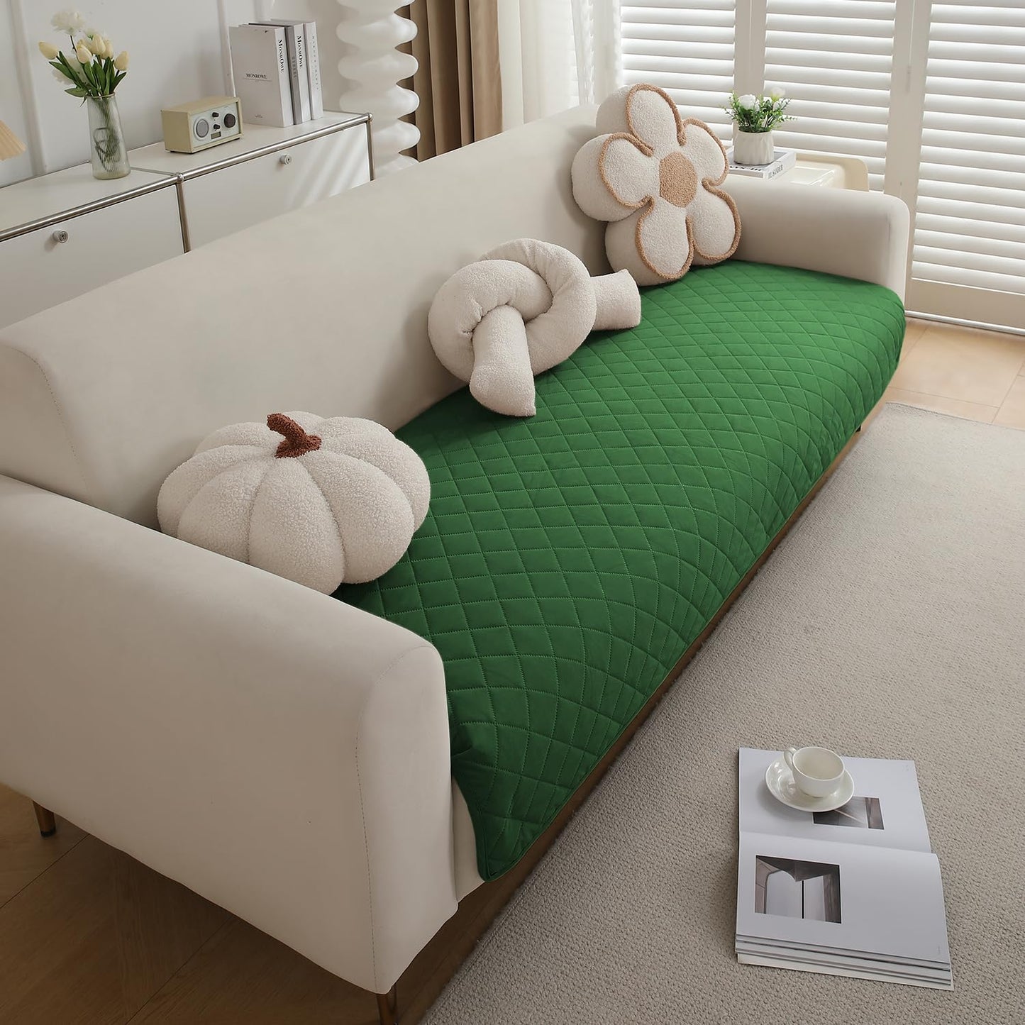 Waterproof Anti-Slip Quick Dry Sofa Seat Mat for 1/2/3 Seater, Green