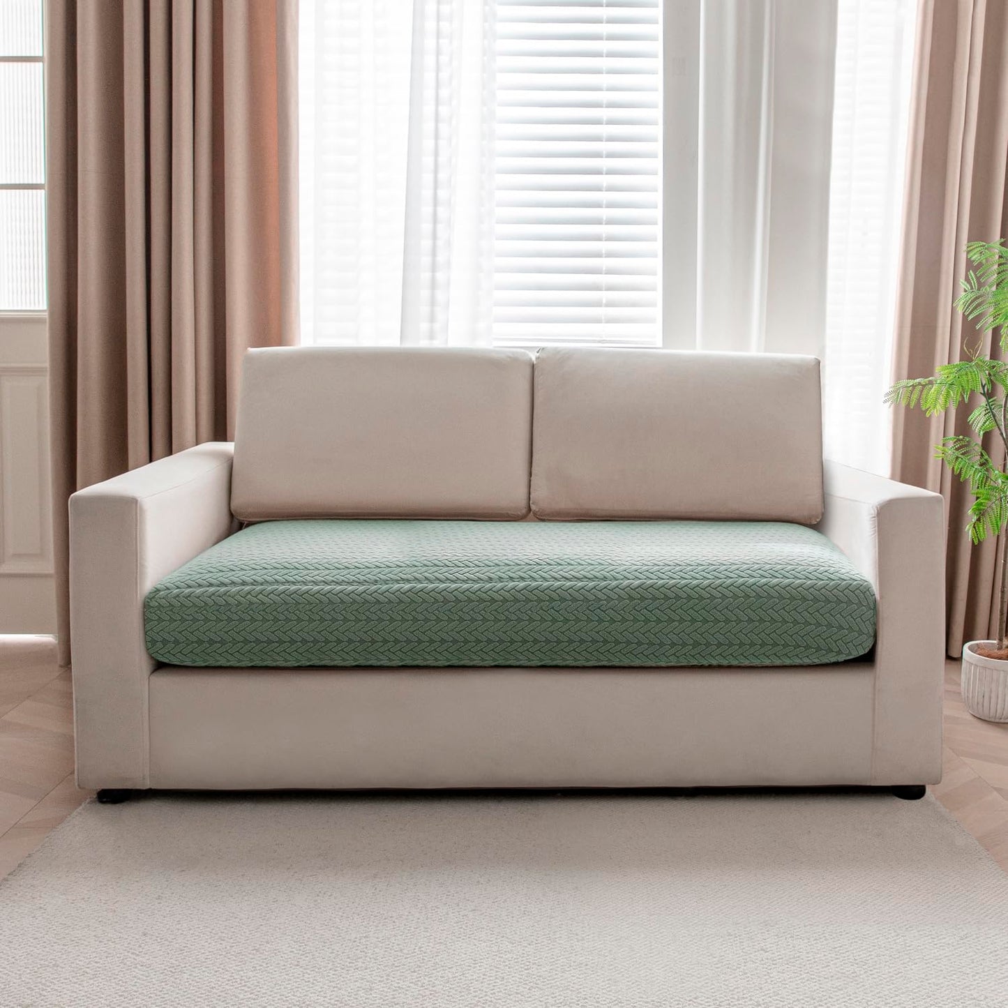 Stretchable Thick Jacquard Textured Seat Couch Cushion Cover for 1/2/3 Seaters, Green