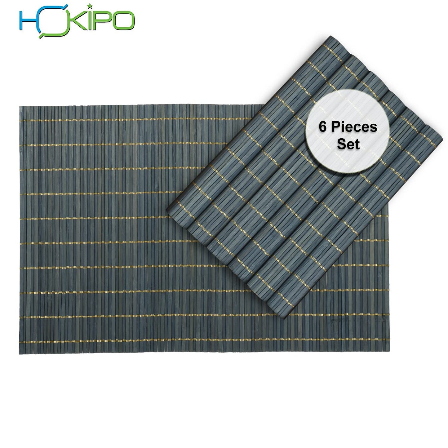 Reversible Bamboo Placemats For Dining Table Set Of 6 Table Mats, 45X30 Cm, Prussian Blue
