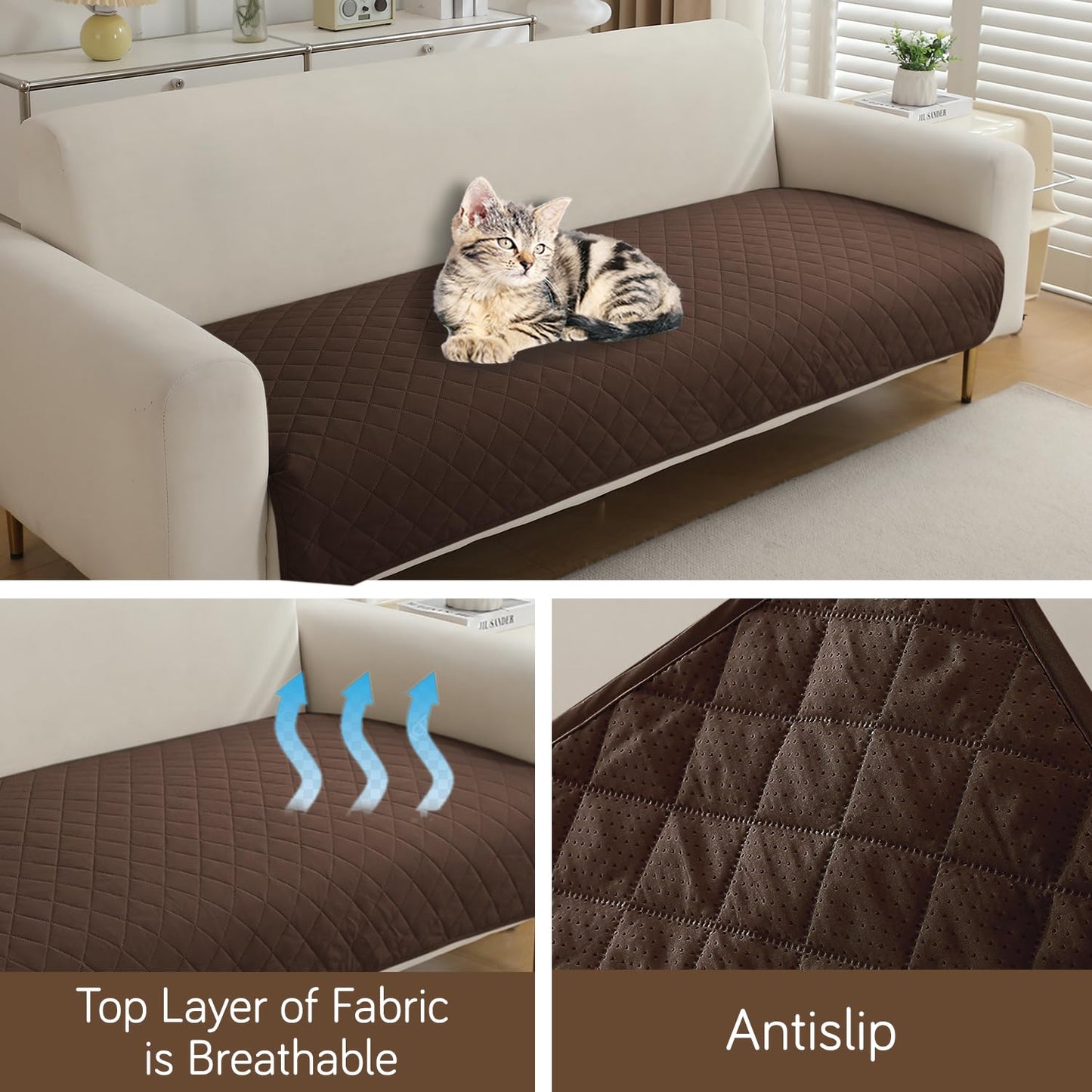 Waterproof Anti-Slip Quick Dry Sofa Seat Mat for 1/2/3 Seater, Brown