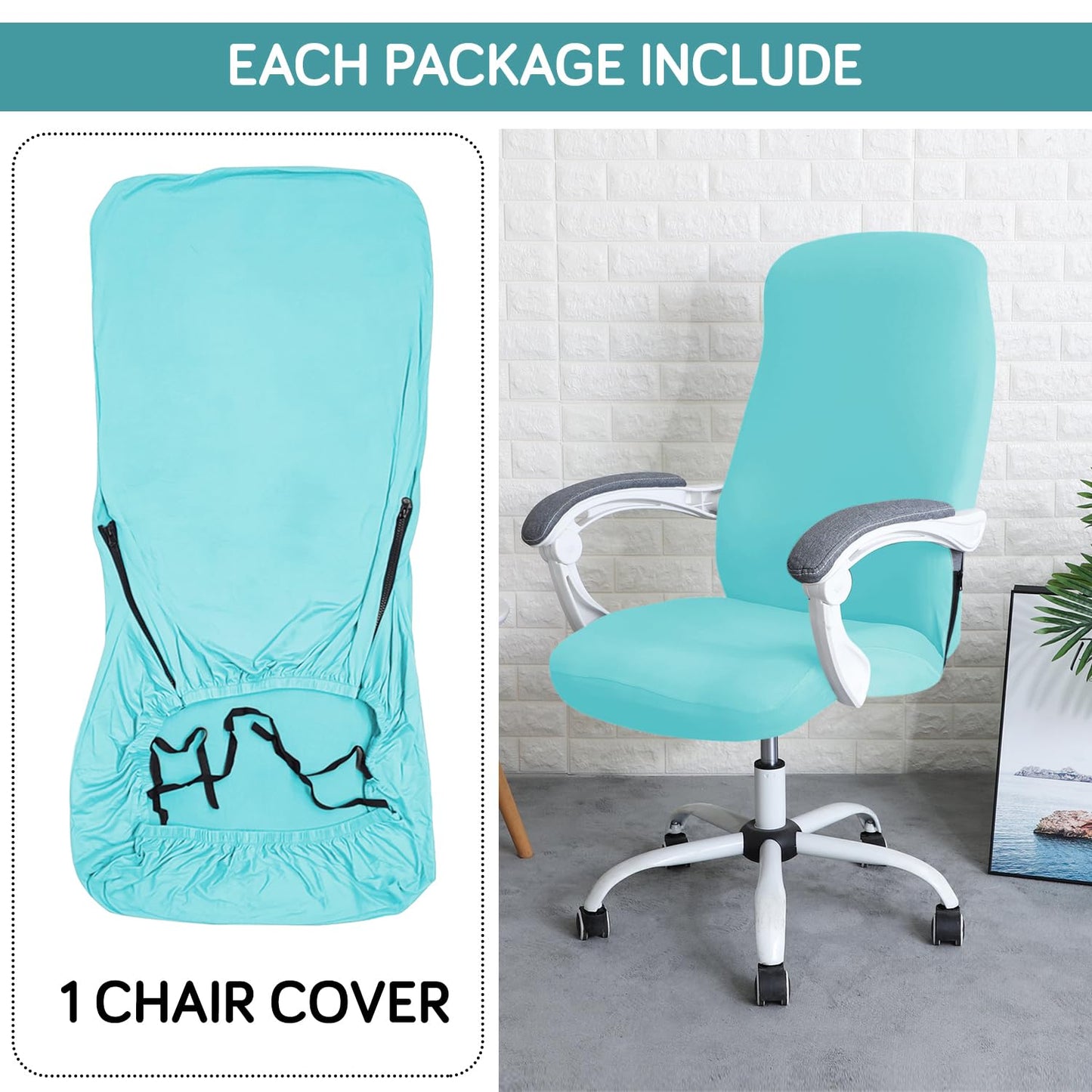 HOKIPO 140gsm Stretchable Office Chair Cover, Sky Blue - Medium / Large