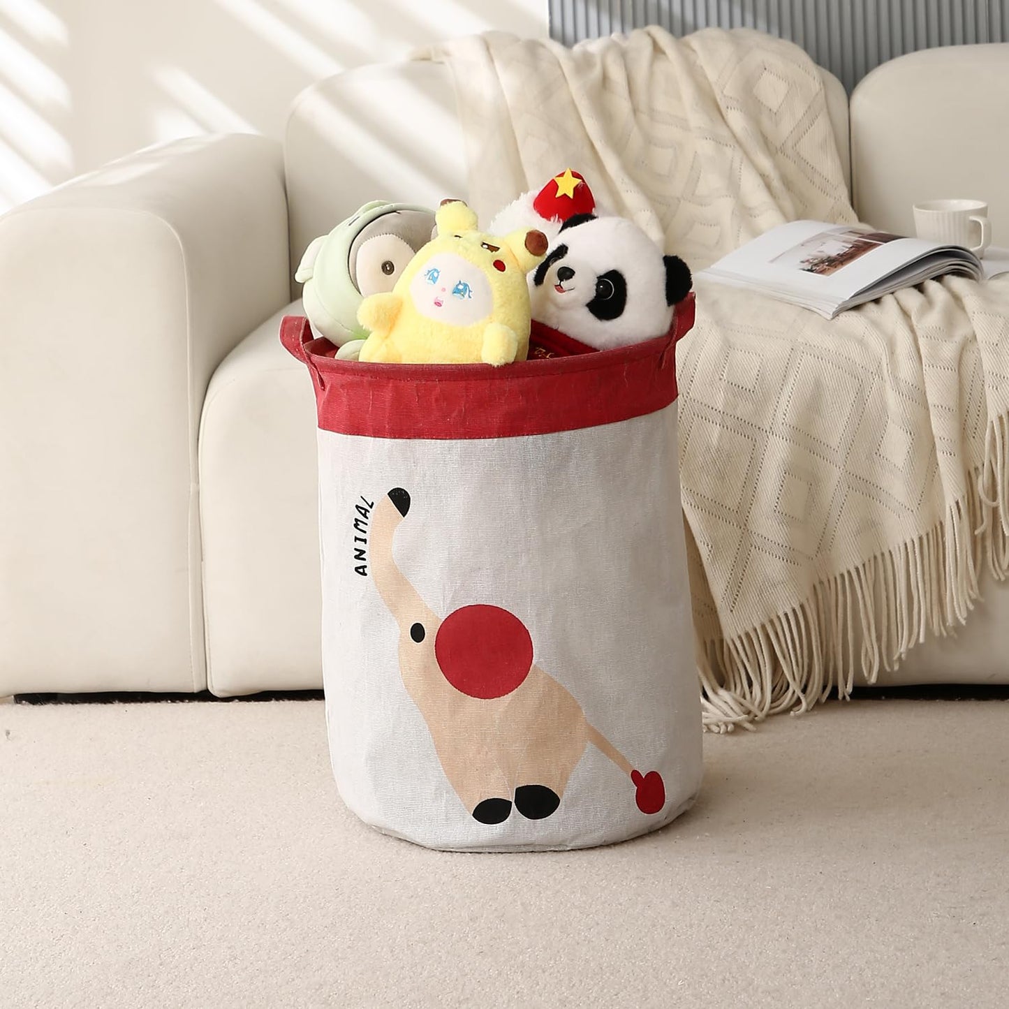 Fun Laundry Bag for Kids, Elephant Print Toy Organiser Storage Basket