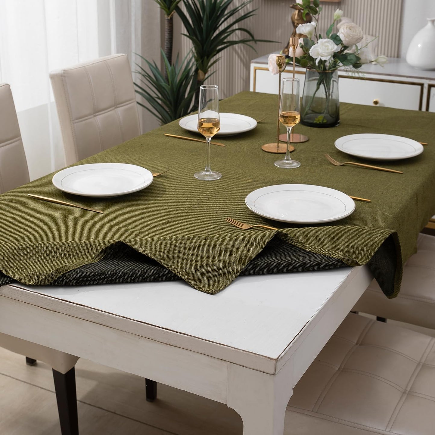Poly Jute Dining Table Cover, Mehndi Green