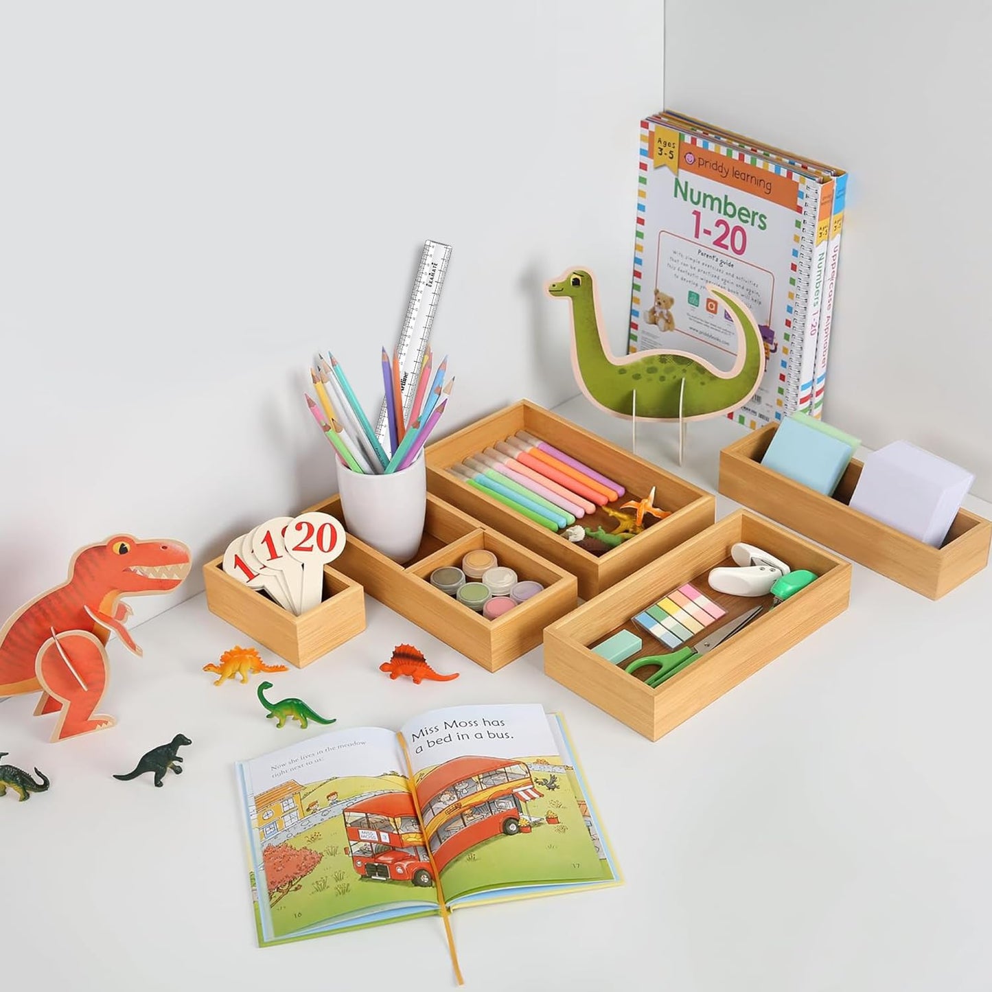 Bamboo Drawer Organizer Storage Box for Home, Bathroom, Kids Room Office Desk Organizer