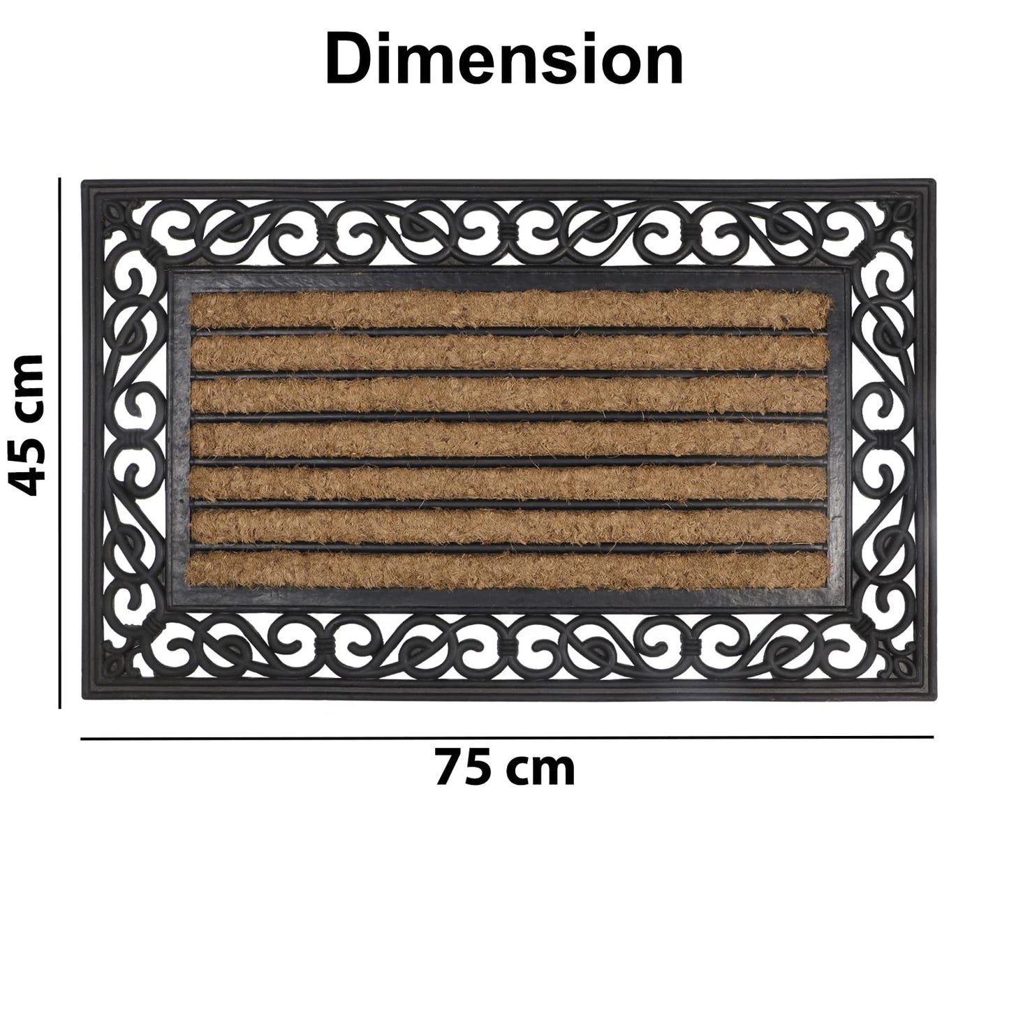 Natural Rubber Coir Rectangular Doormat with Designer Border, Anti-Slip Rubber Backing, 45x75 cm