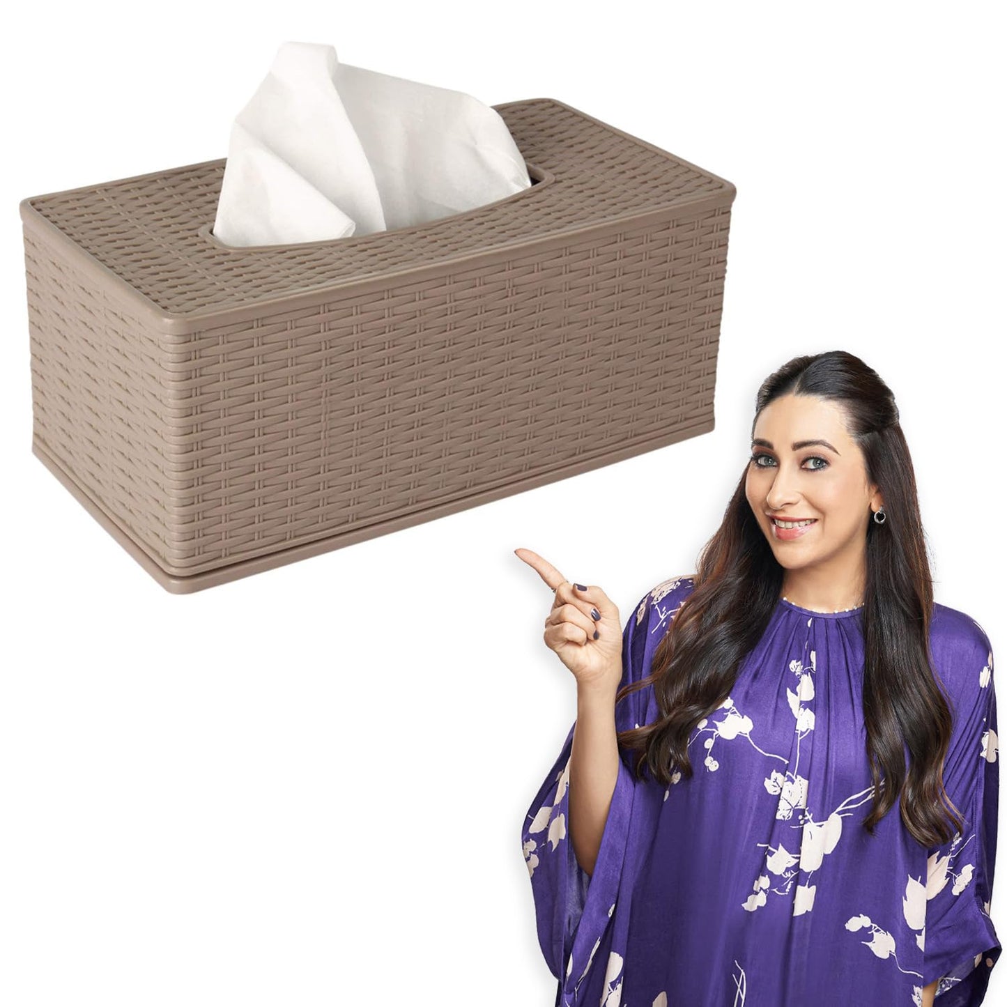 Plastic Tissue Paper Napkin Dispenser Box Holder for Car, Home, Office (Brown)
