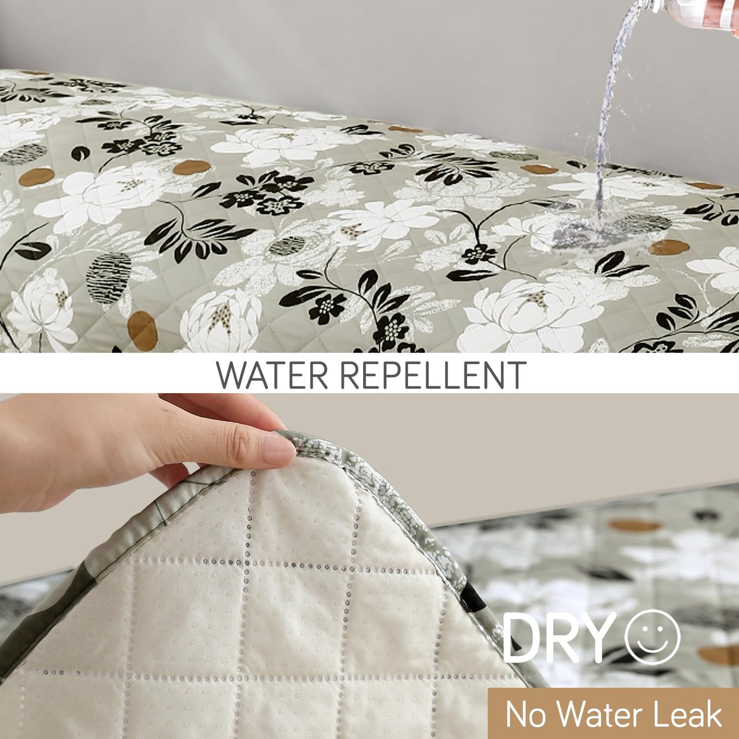 Waterproof Printed Quilted Quick Dry L Shape Sofa Seat Cover Mat, Feather Brown Floral
