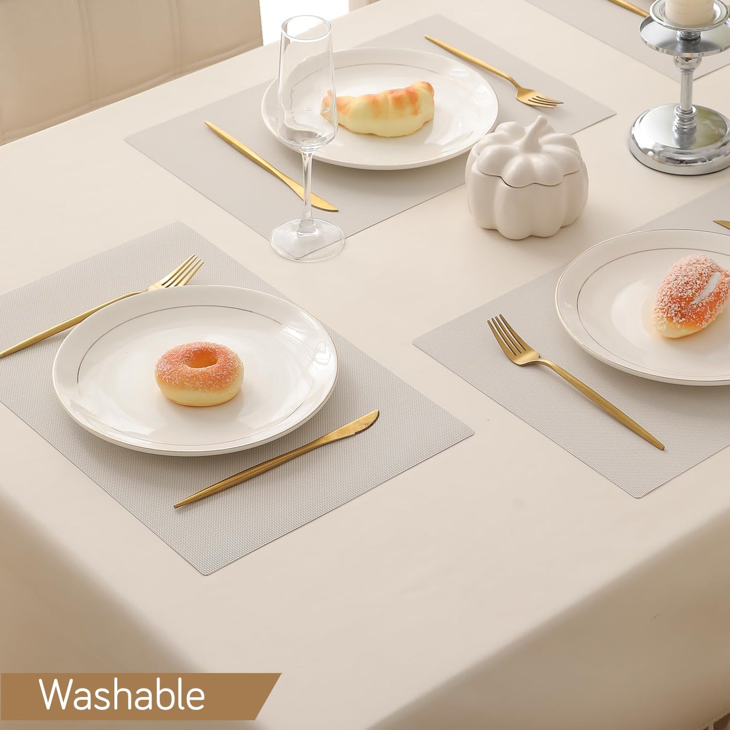 PP Waterproof Dining Table Mat, Beige