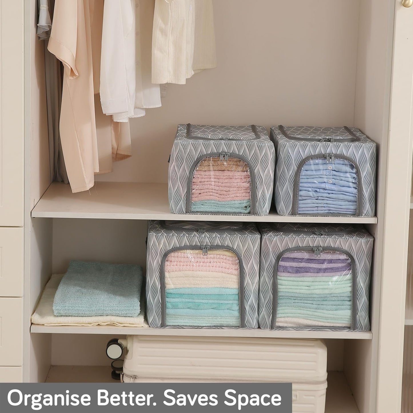 Sturdy, Stackable and Moisture Resistant Non-Woven Cloth Organiser for Storage, Grey Leaves