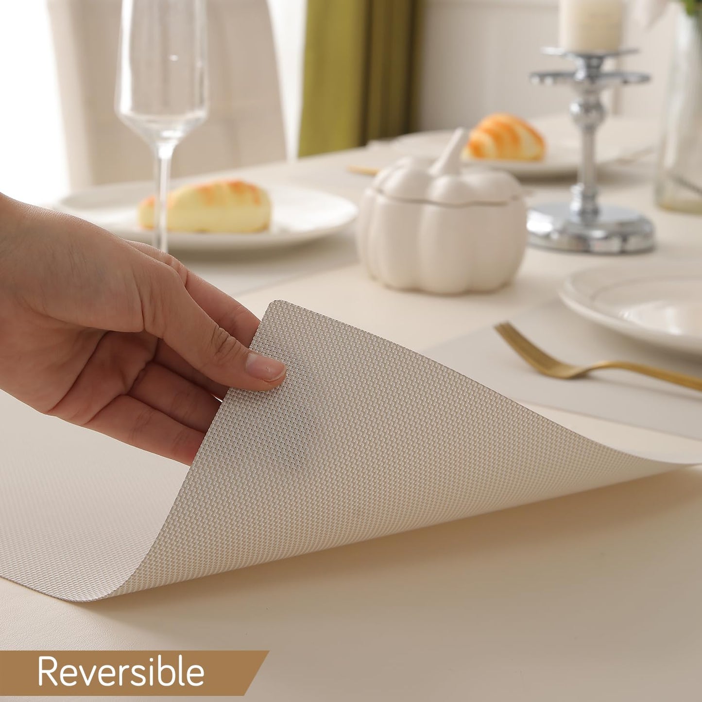 PP Waterproof Dining Table Mat, Beige