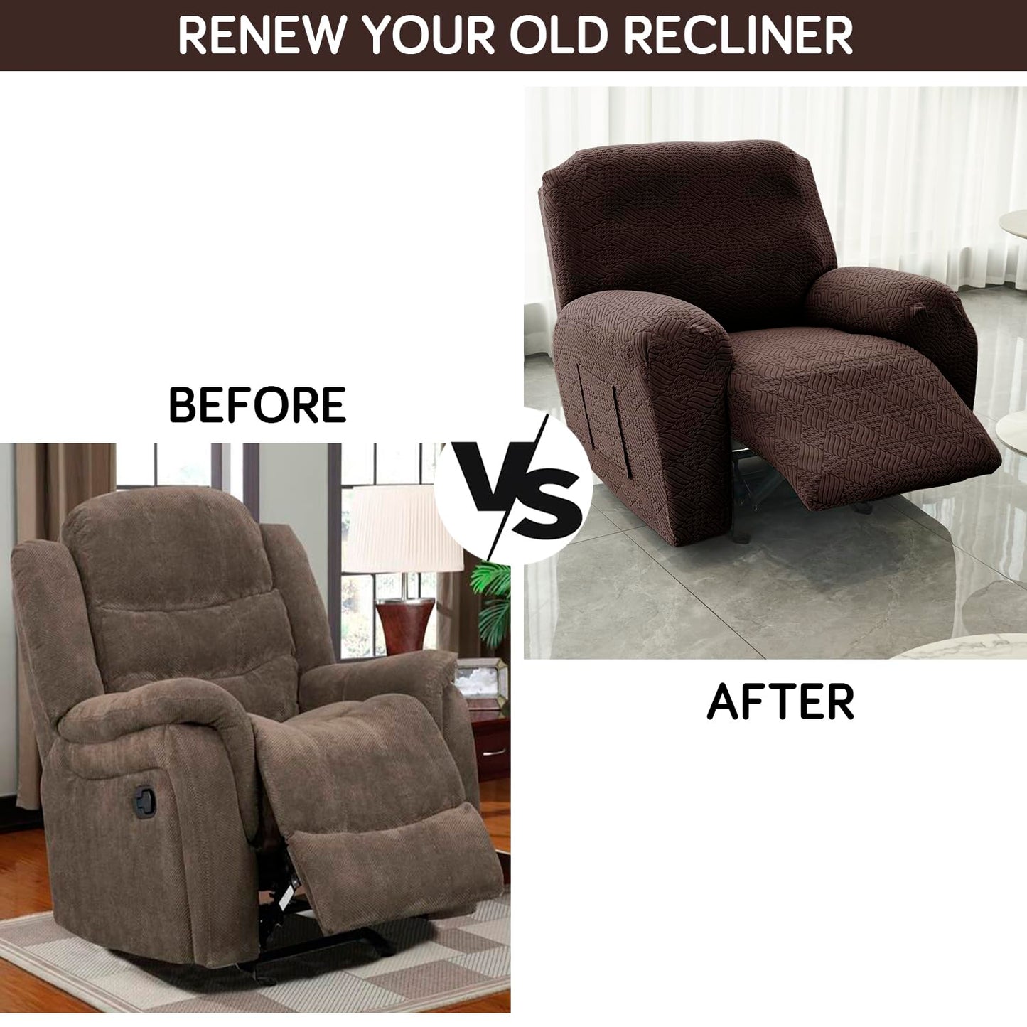 Premium 170 GSM Jacquard Fully Covered Recliner Sofa Cover for 1/2/3 Seaters, Brown