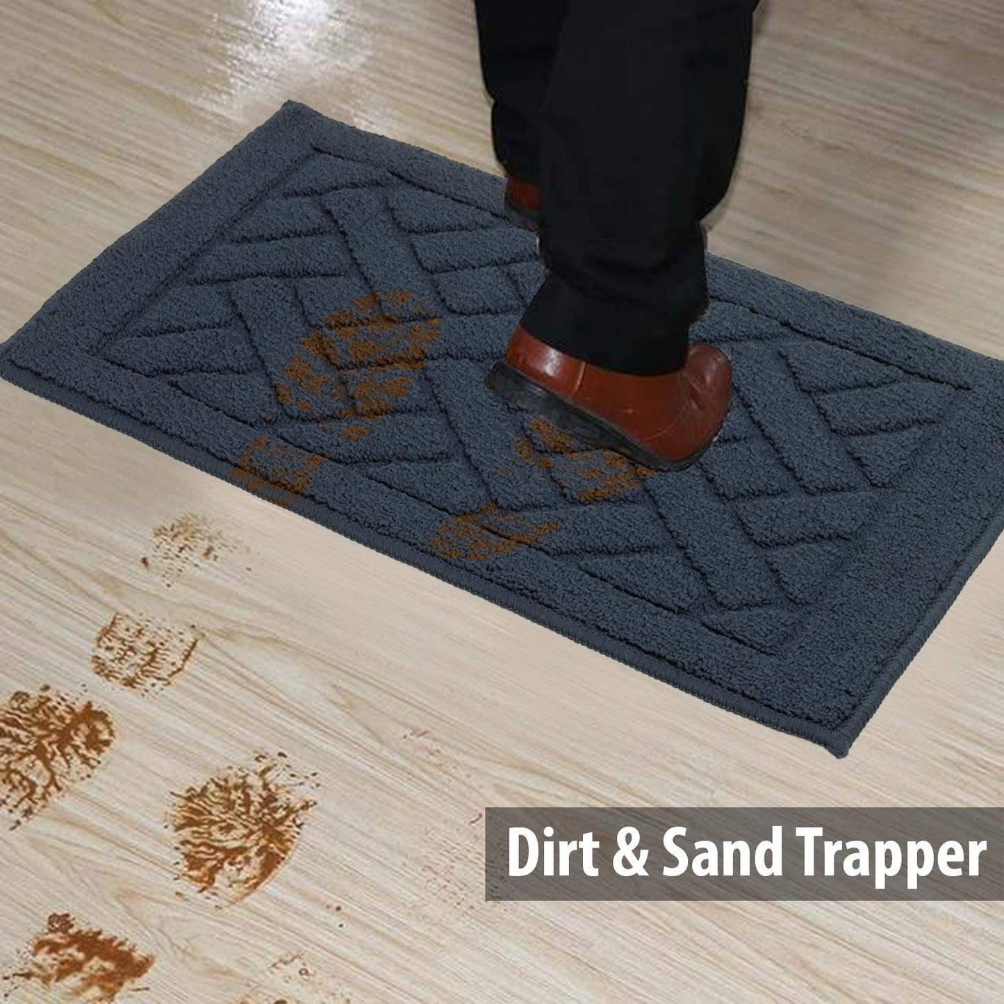Front Door Inside and Outside Dirt Trapper Mat Polypropylene Fiber Anti-Slip Rubber Back Machine Washable Mat, Rectangular - 45 x 70 cm, Blue
