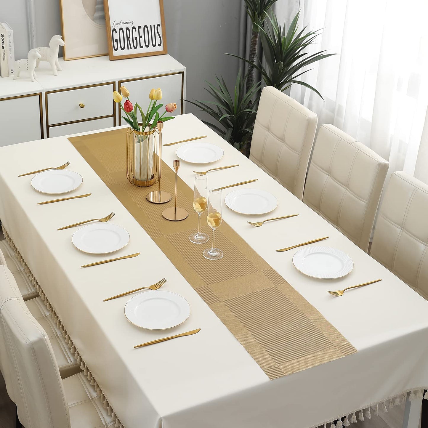 PVC Table Runner for Dinner and Coffee Table, Gold