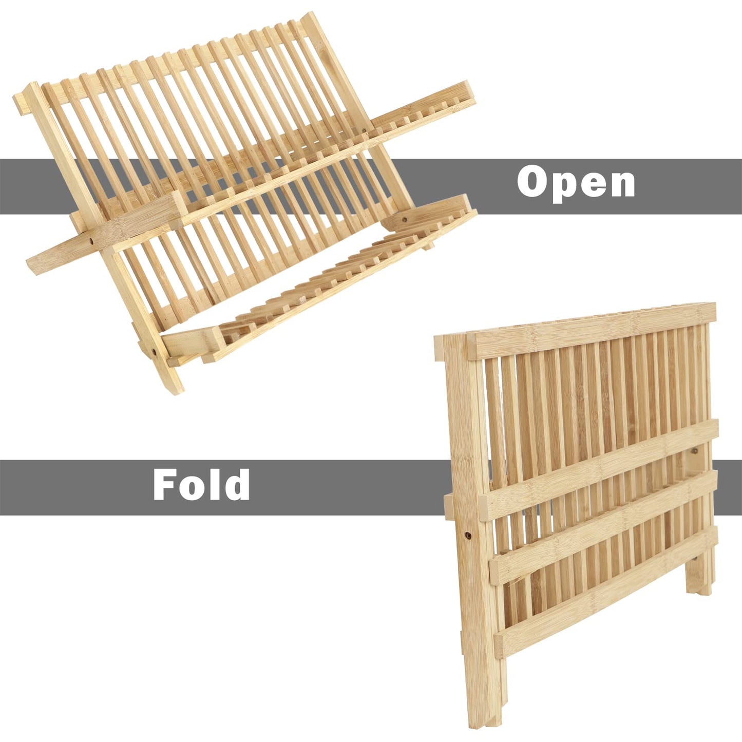 Wooden Folding 2-Tier Bamboo Plate Stands, 42 x 25 x 23 cm