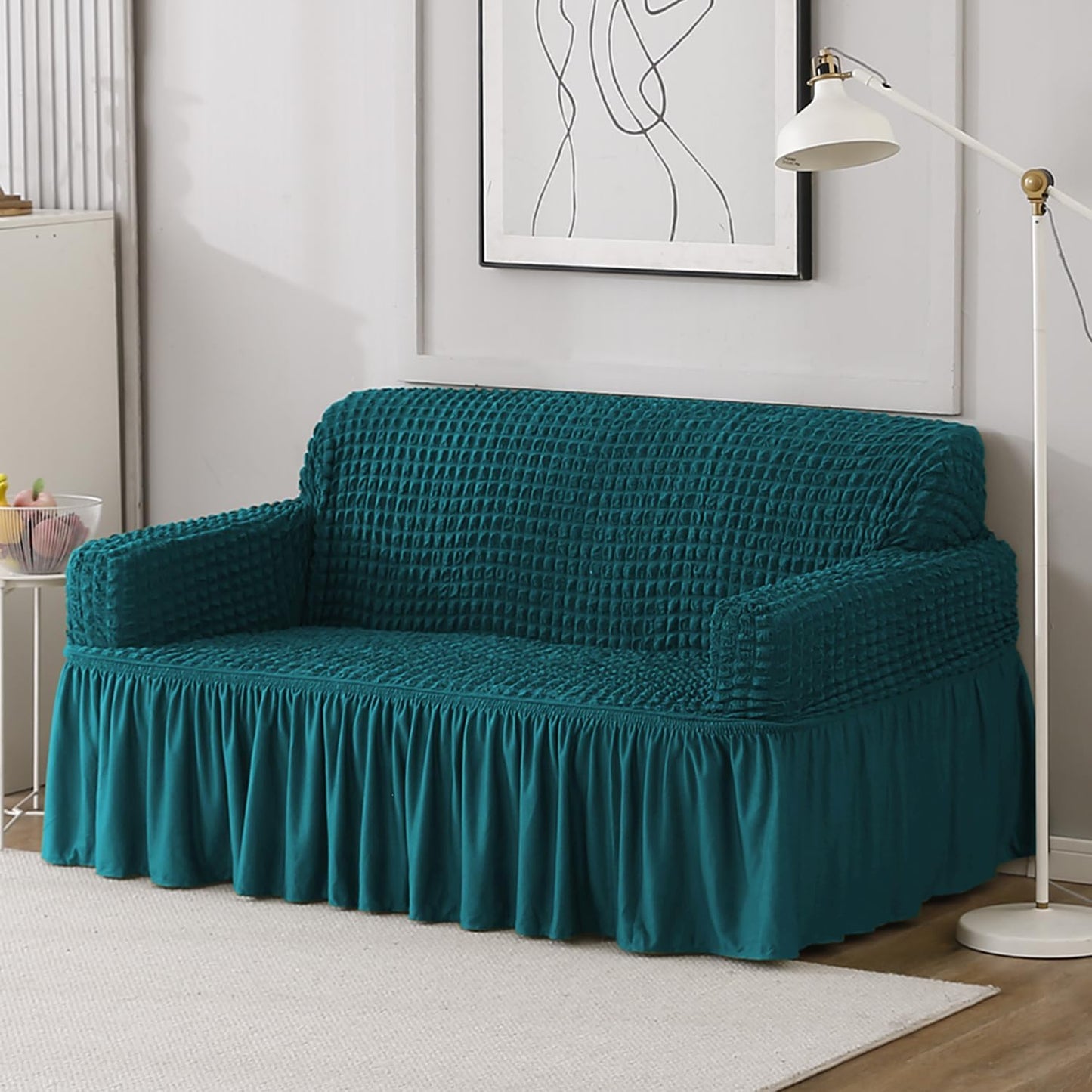 Teal Stretchable Turkish Bubble Frill 2 seater sofa cover