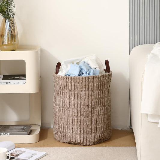 Folding Laundry Bag for Clothes Hamper, Collapsible Storage Basket, Latte Brown