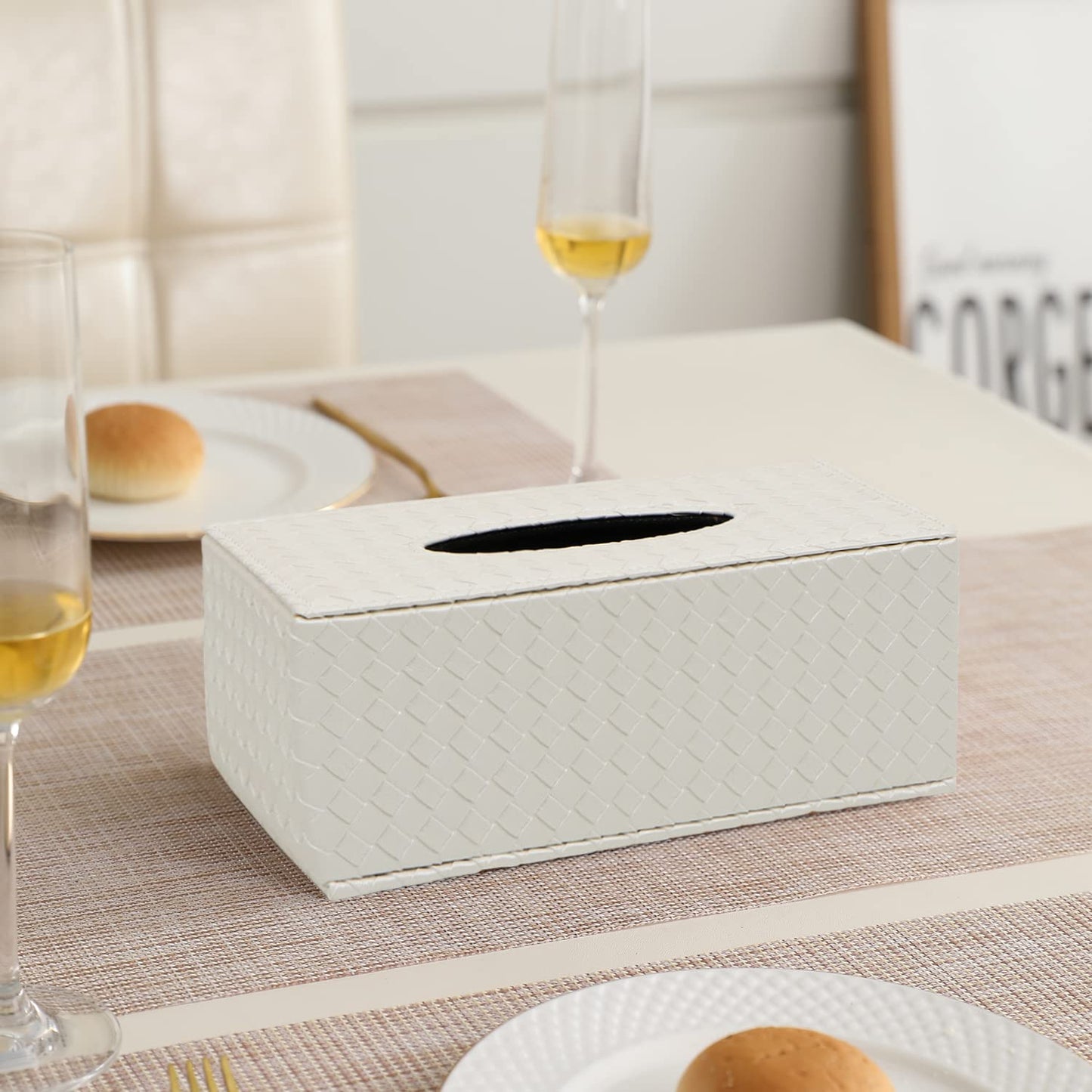 PU Leather Tissue Box Holder, White