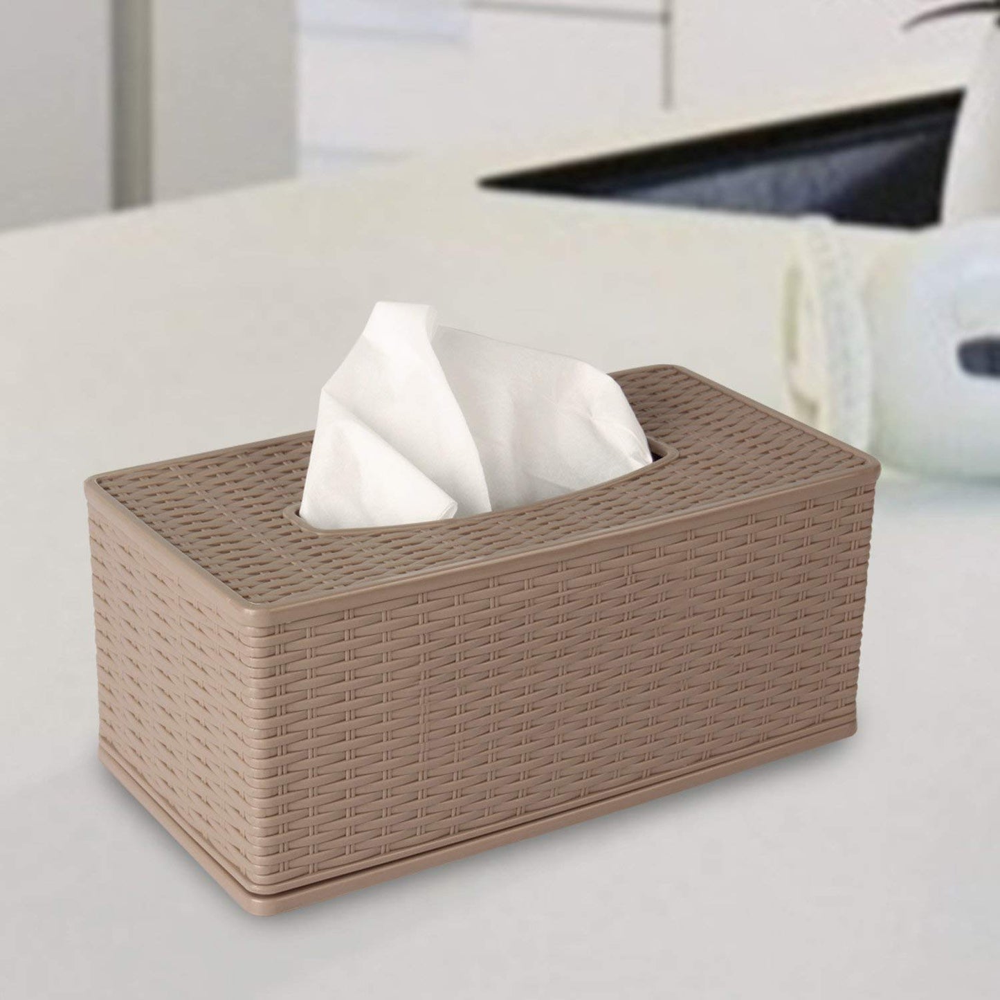Plastic Tissue Paper Napkin Dispenser Box Holder for Car, Home, Office (Brown)