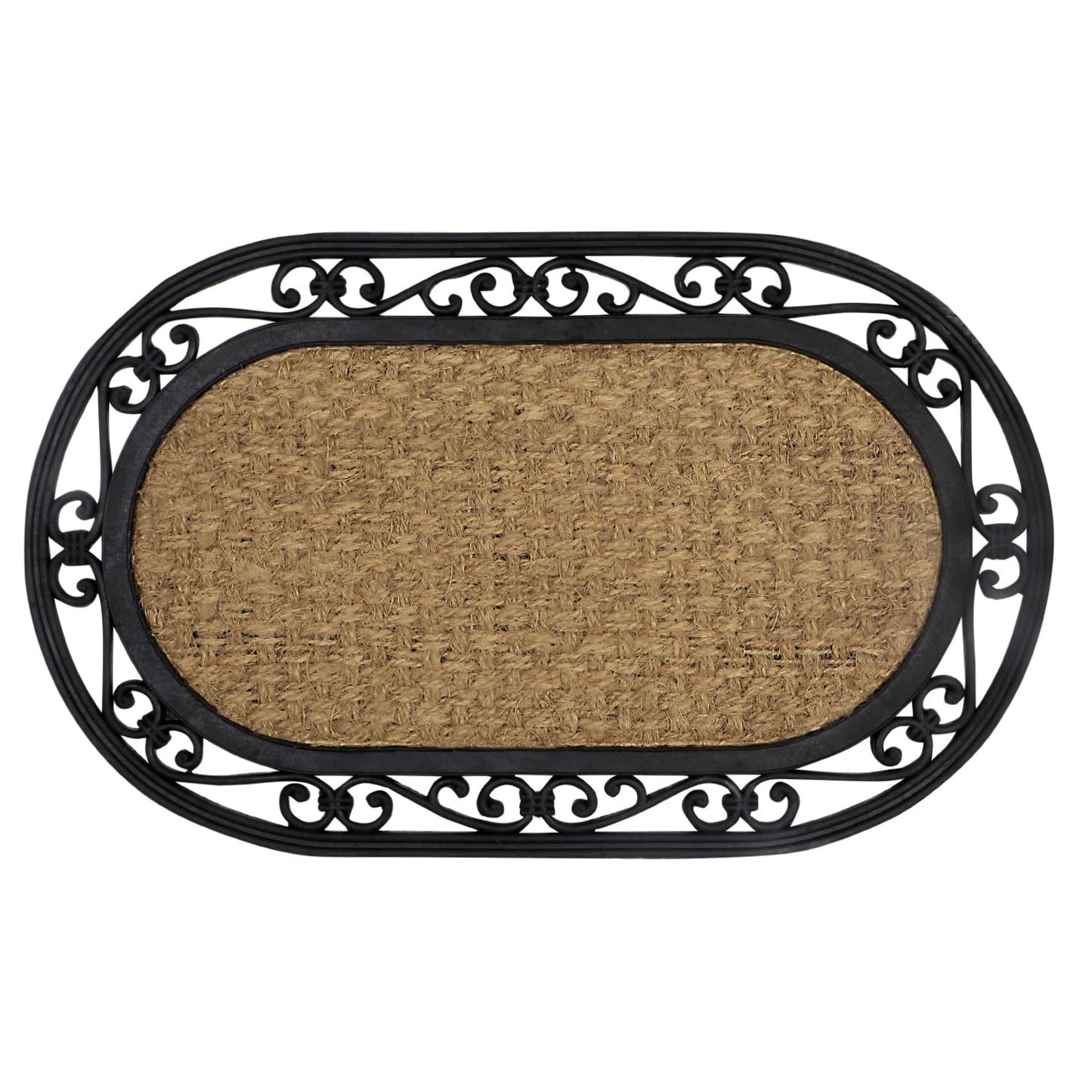 Natural Rubber Coir Doormat with Designer Border, Anti-Slip Rubber Backing, 45x75 cm