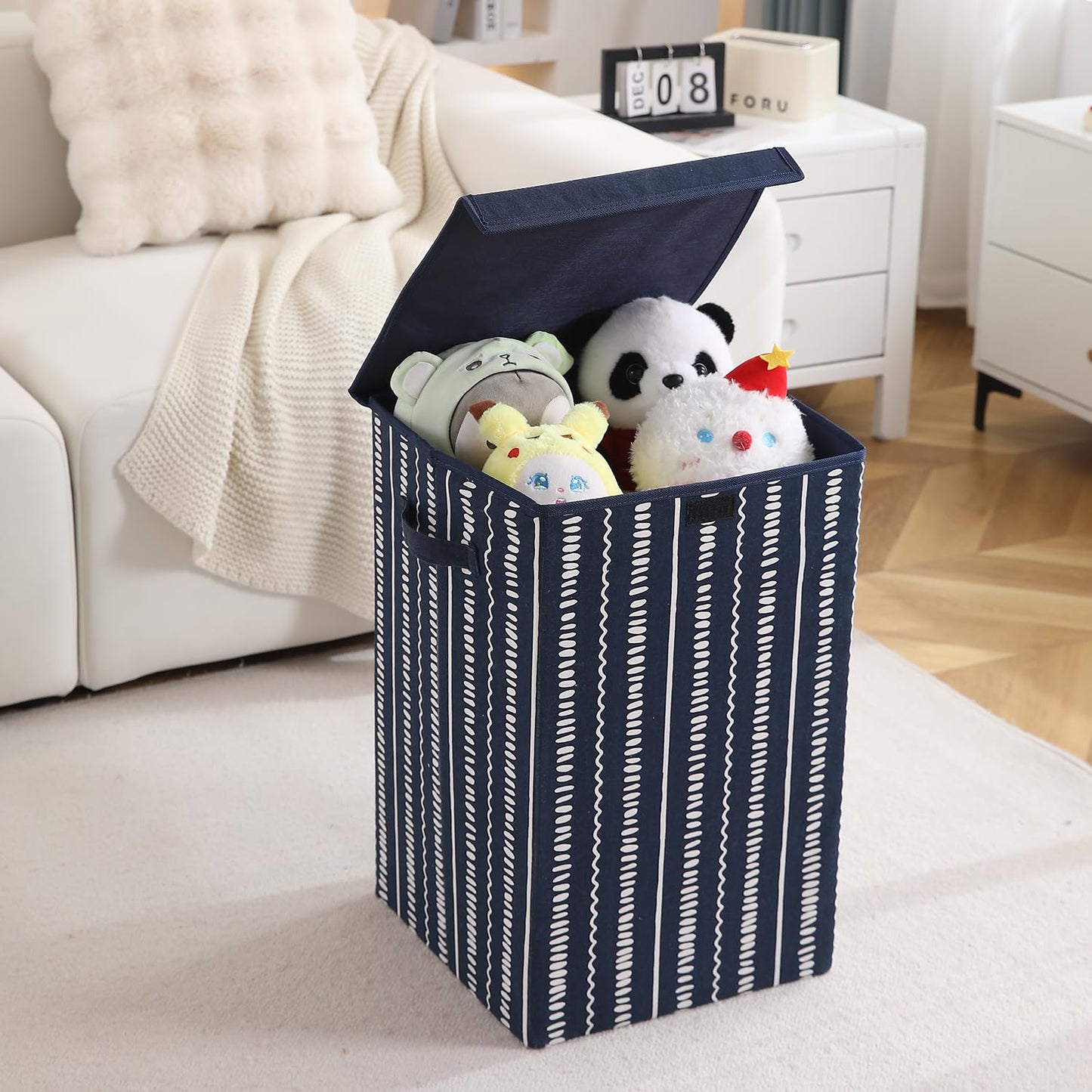 Foldable Laundry Basket for Clothes with Lid, Abstract Lines