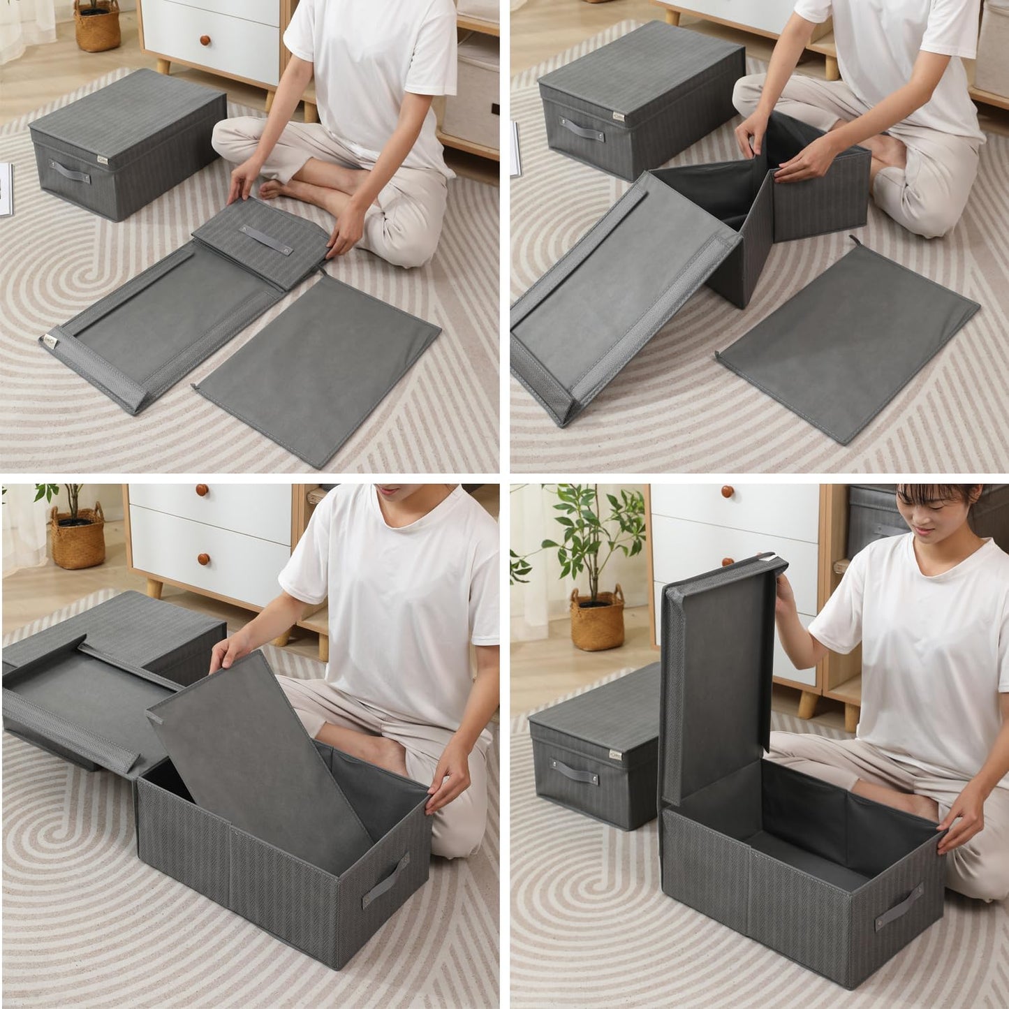 Fabric Cloth Storage Wardrobe Organiser Box With Lid, Size - 45 X 30 X 20 Cm, Grey, Rectangular