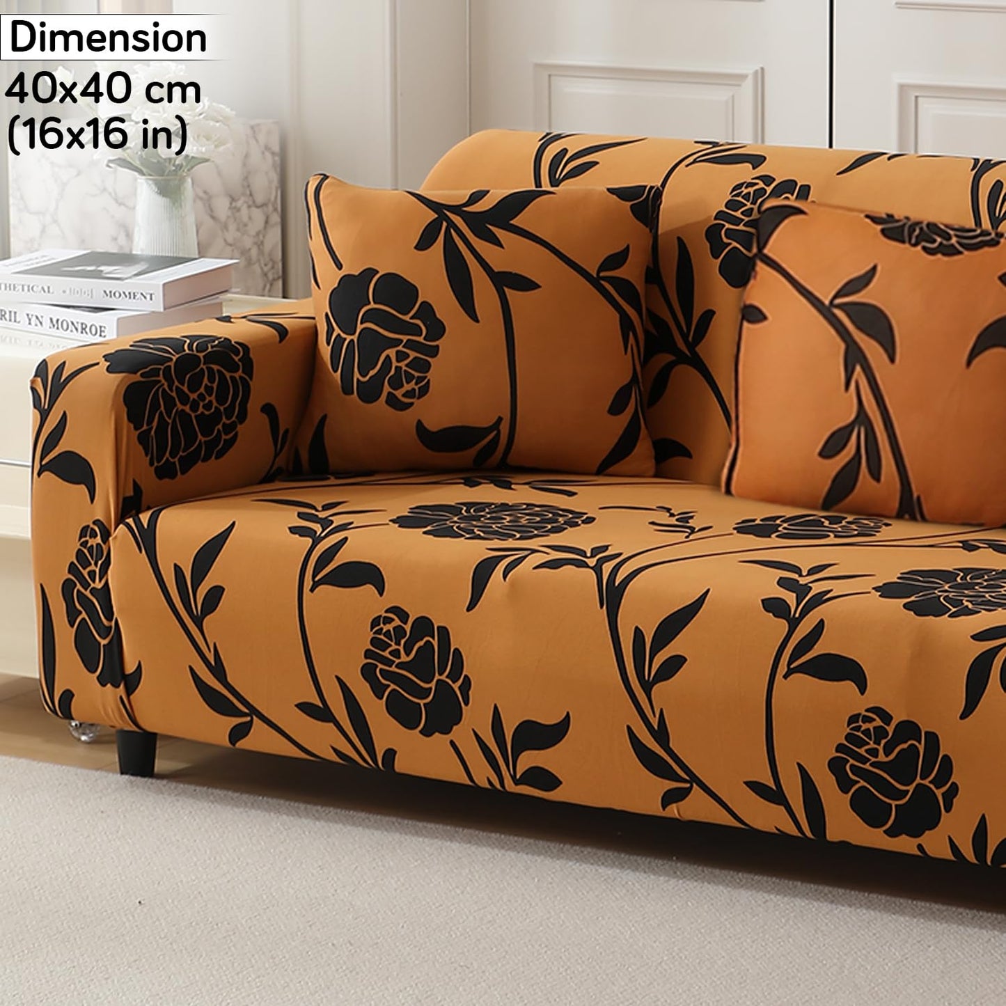 Copper Brown Floral Print zippered sofa cushion covers set of 2