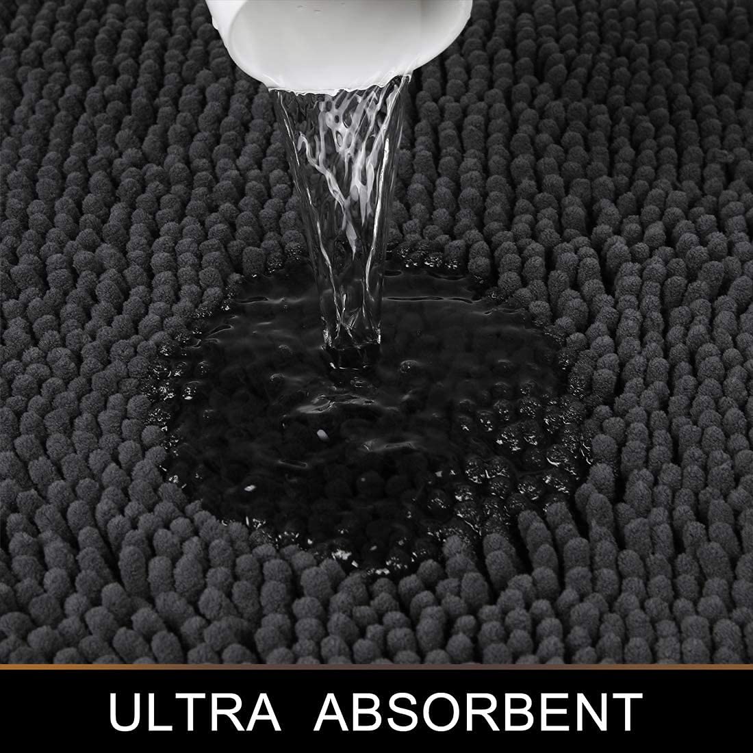 Chenille Luxury Bath Rug, Extra Soft And Absorbent Large Bathroom, Charcoal Grey