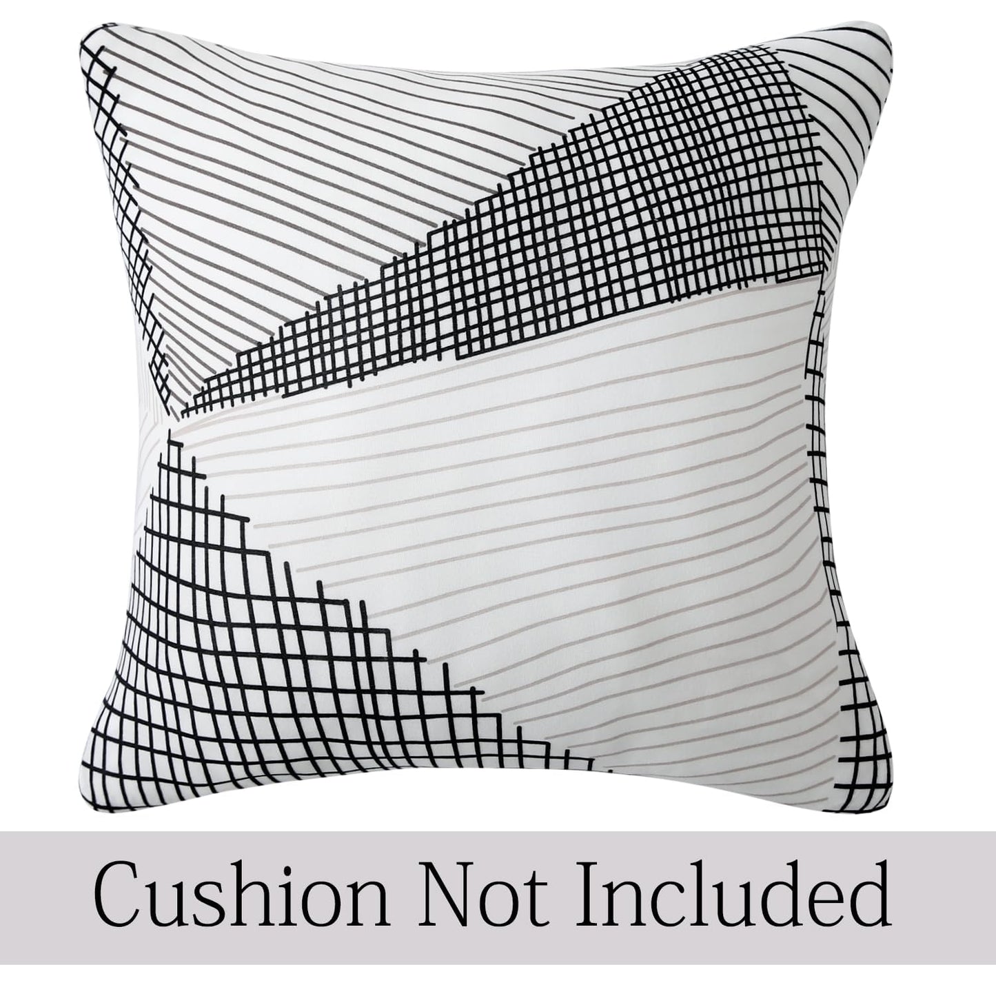HOKIPO Stretchable Pack of 2 Cushion Cover 16x16 inch, Snow White Black Geometry