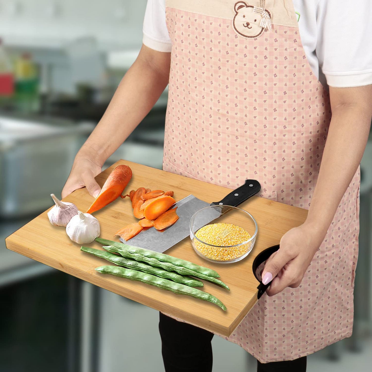 Bamboo Wood Chopping Cutting Board for Kitchen, Beige