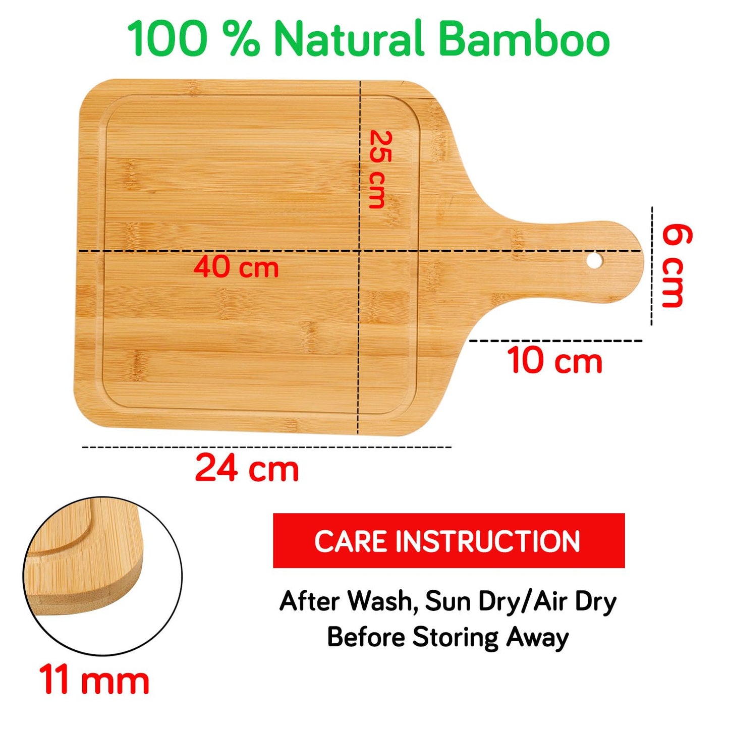 Wooden Platter Serving Tray with Handle | Pizza Tray | Snacks Serving Platter, 40x25 cm