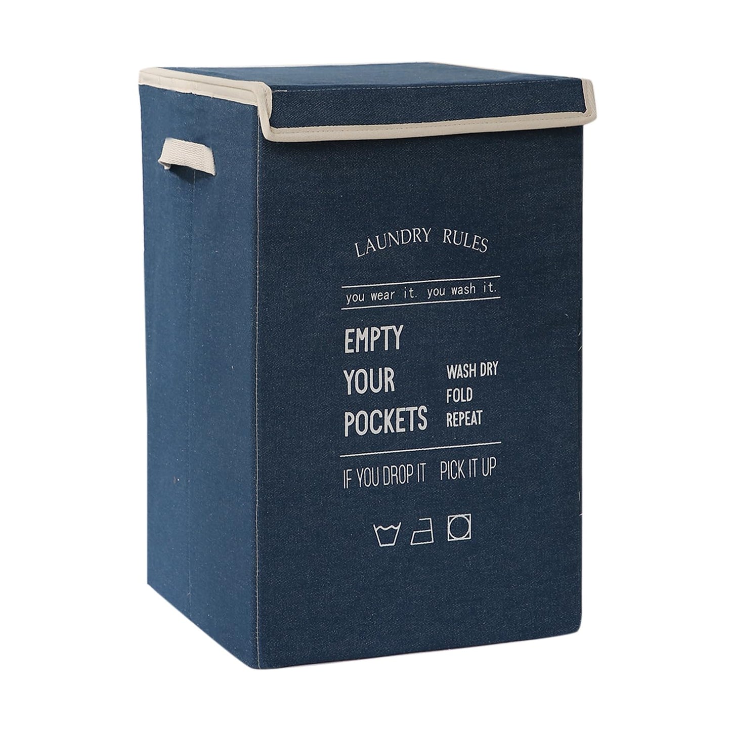 Foldable Laundry Basket for Clothes with Lid, Denim