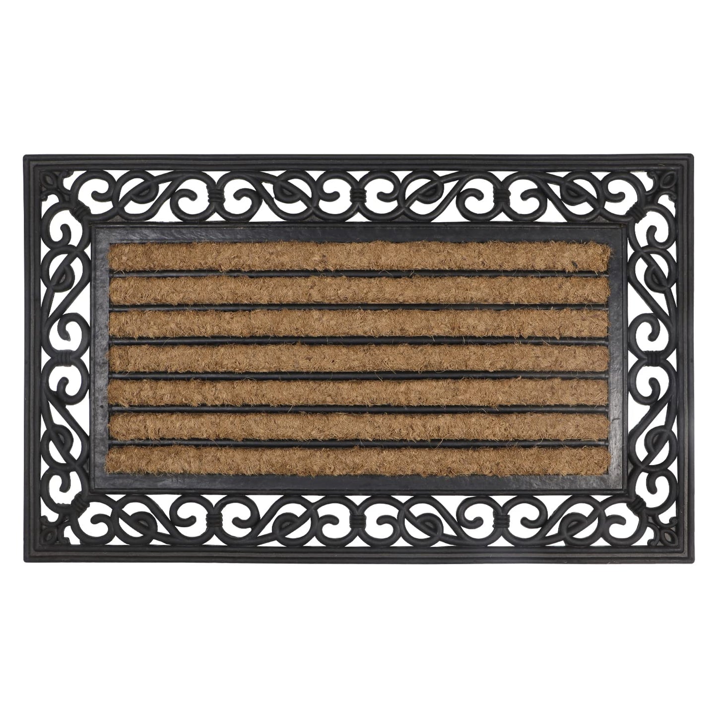 Natural Rubber Coir Rectangular Doormat with Designer Border, Anti-Slip Rubber Backing, 45x75 cm