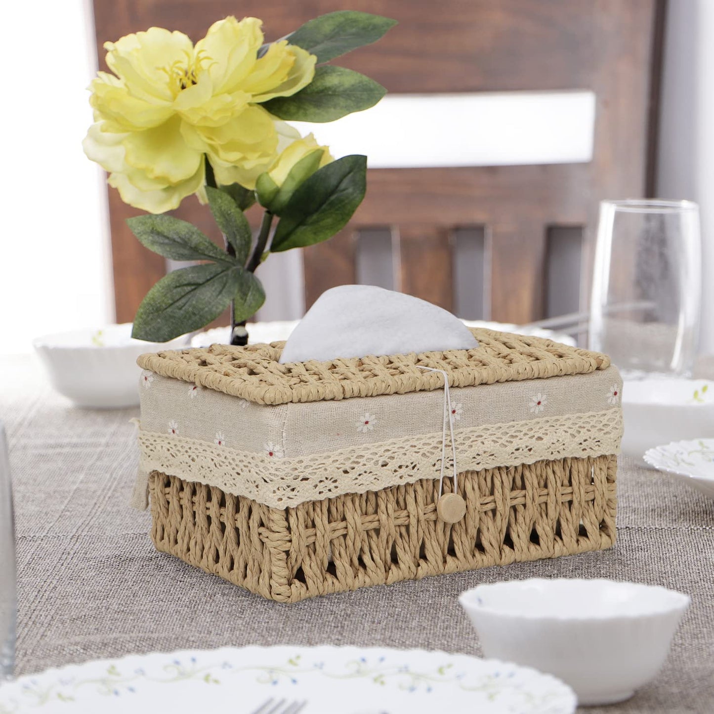 Buy premium beige eco-friendly handwoven tissue box | HOKIPO