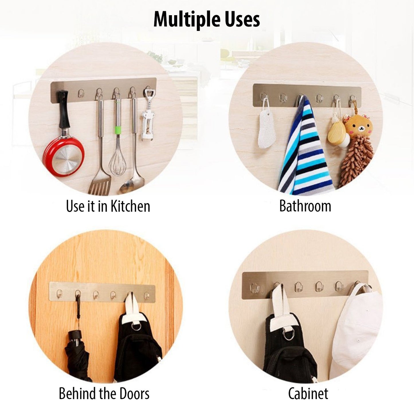 Magic Sticker Series Self Adhesive Bathroom Hook Rail, Hook for Kitchen, Wall Hooks for Hanging, Kitchen Hooks for Hanging Utensils, Key Holder White , Plastic