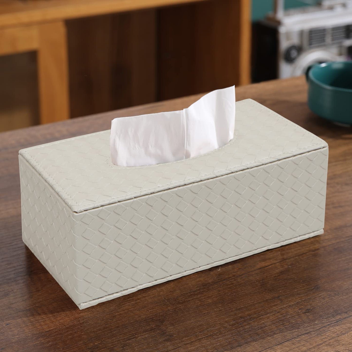 PU Leather Tissue Box Holder, White