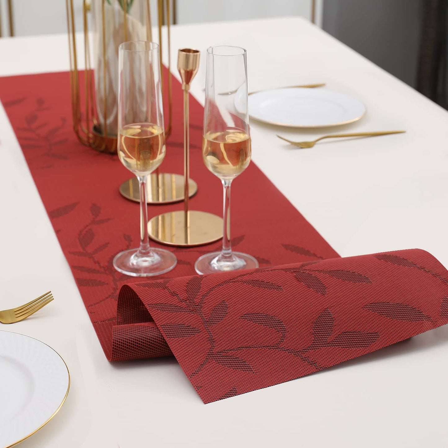 PVC Table Runner Dinner and Coffee Table, 30x135 cm, Red Leaves