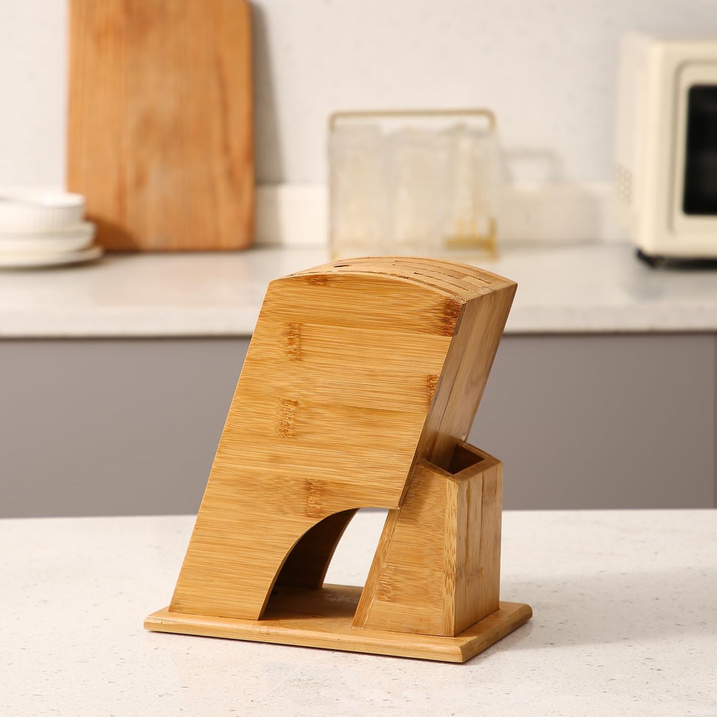 Wooden Knife Holder for Kitchen, Universal Knives Holder Stand with 5 Slots