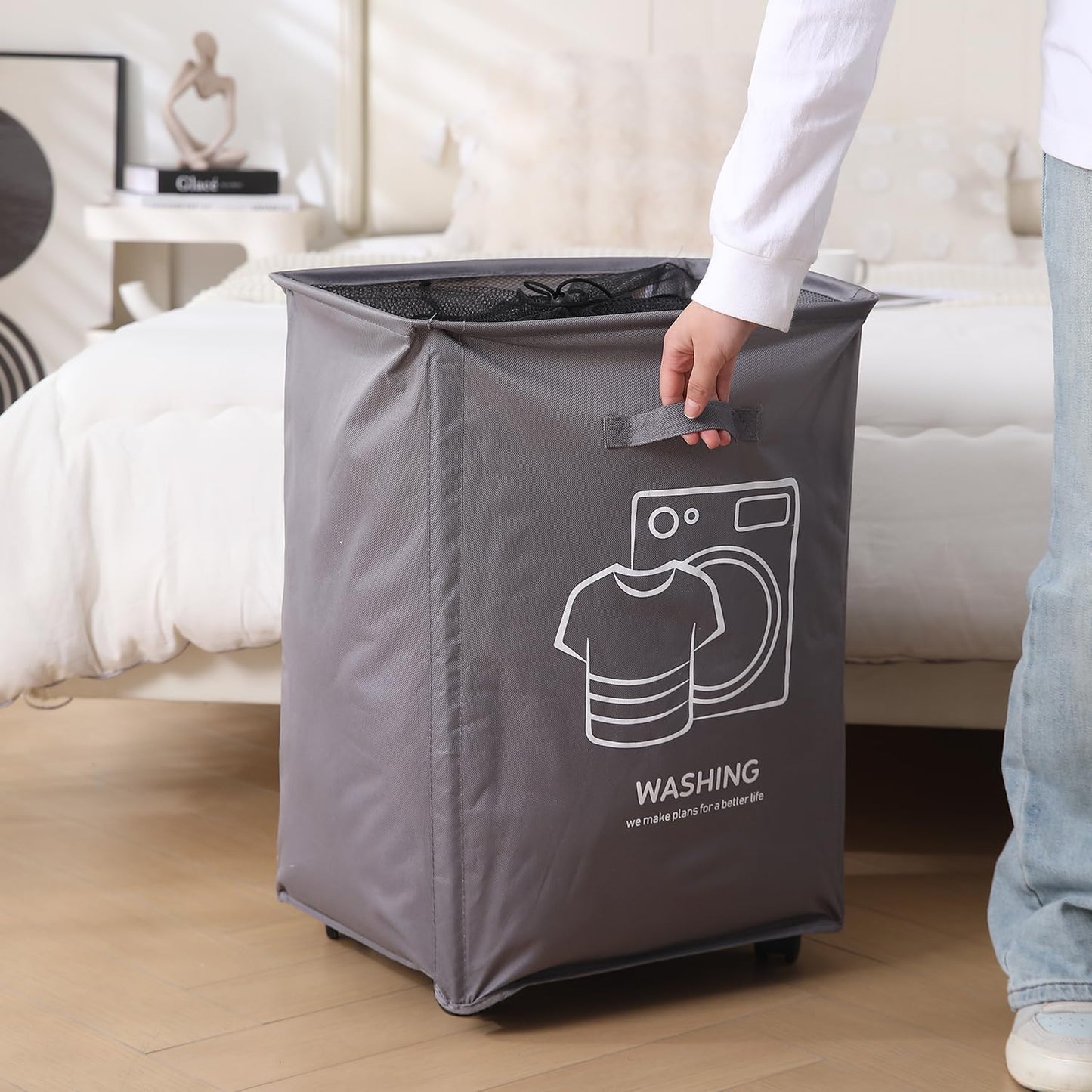 Laundry Basket Bag with Wheels Hamper, Grey