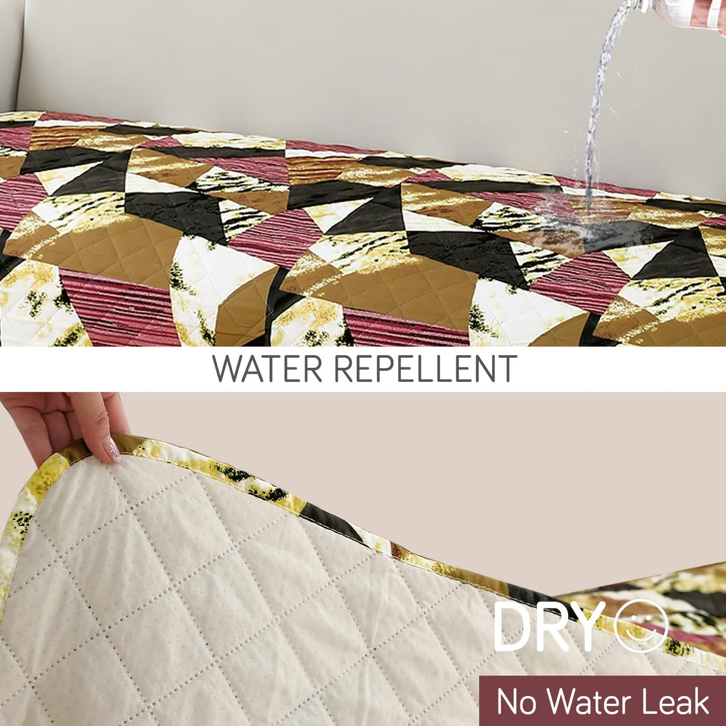 HOKIPO Waterproof Printed Quilted Quick Dry L Shape Sofa Seat Cover Mat, Wine Abstract Geometry