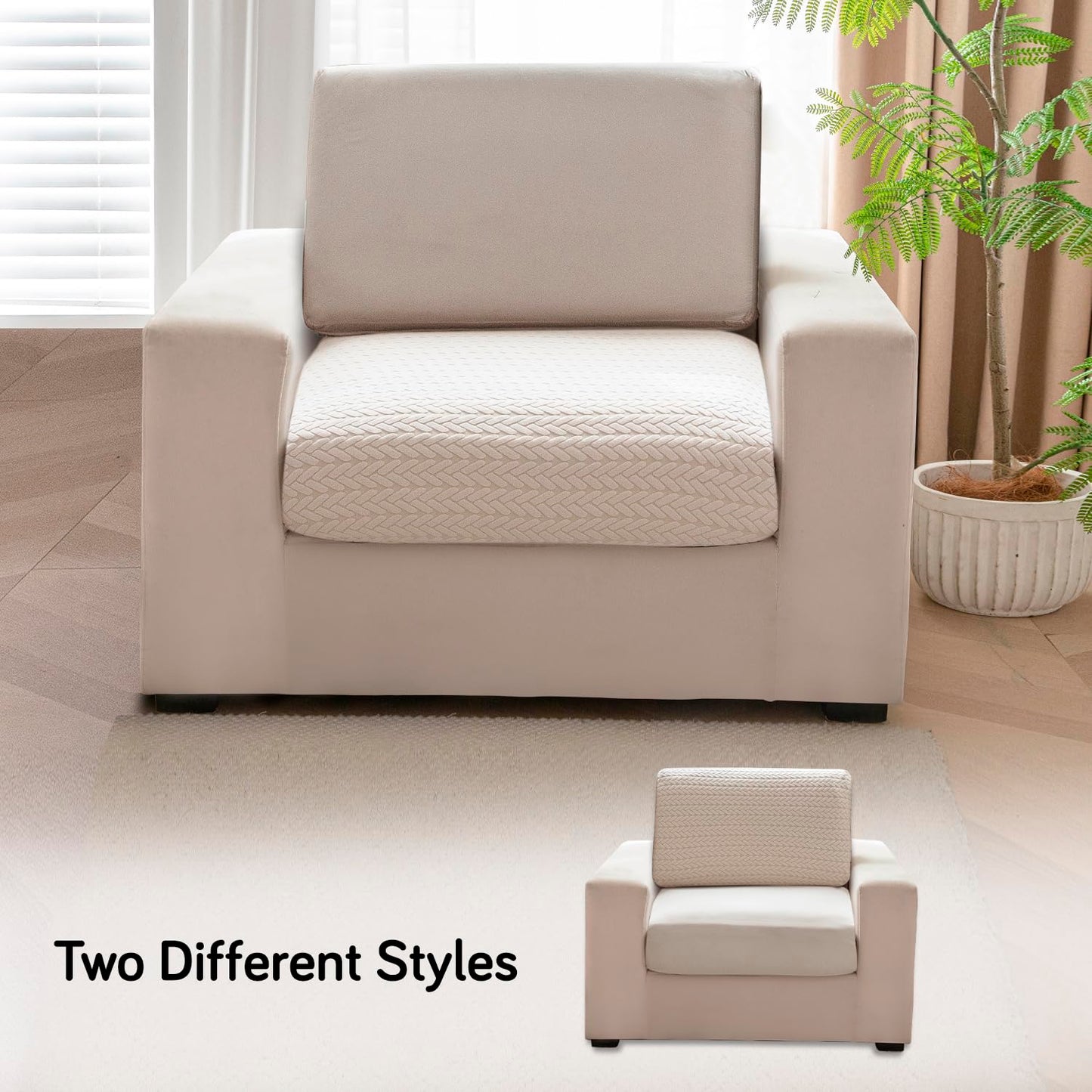 Stretchable Thick Jacquard Textured Seat Couch Cushion Cover for 1/2/3 Seaters, Beige