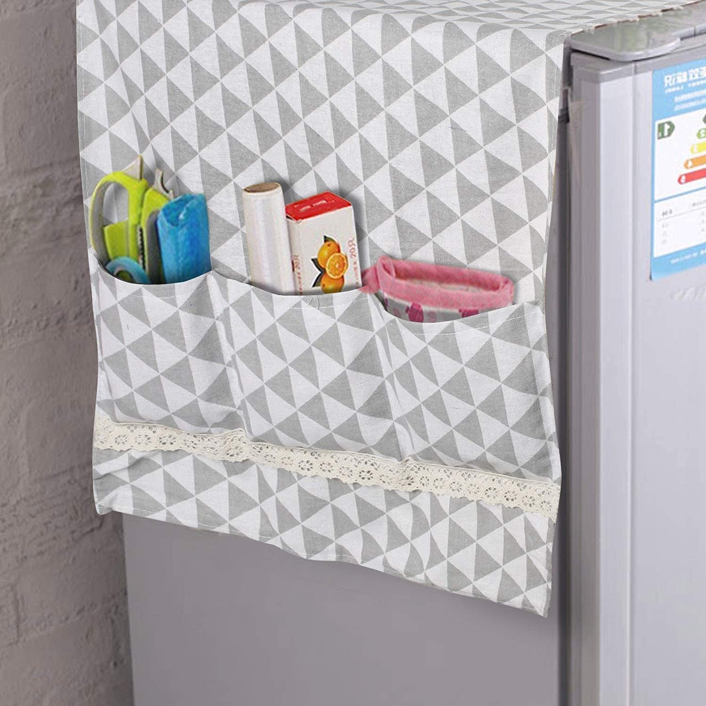 Fridge Cover Top with Pockets, Grey