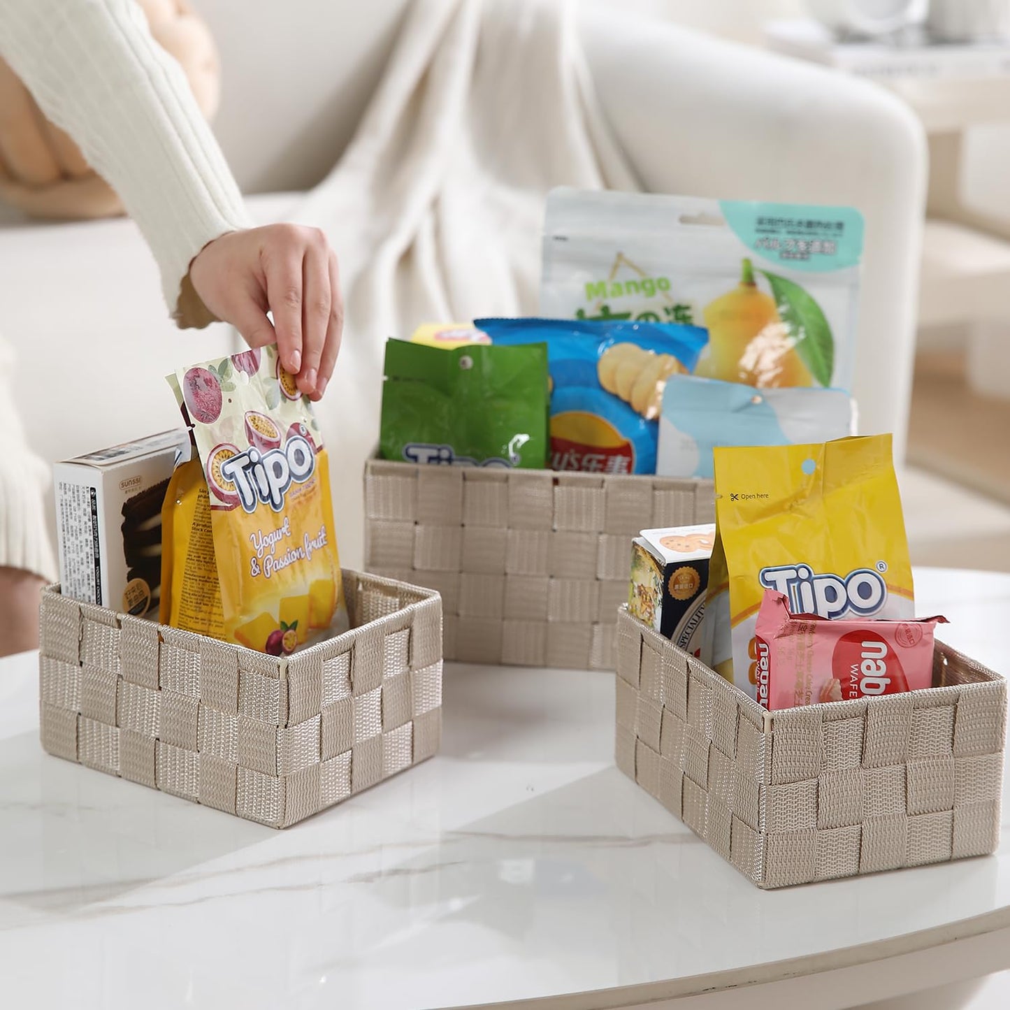 Nylon Storage Basket Desk Organizer, Beige