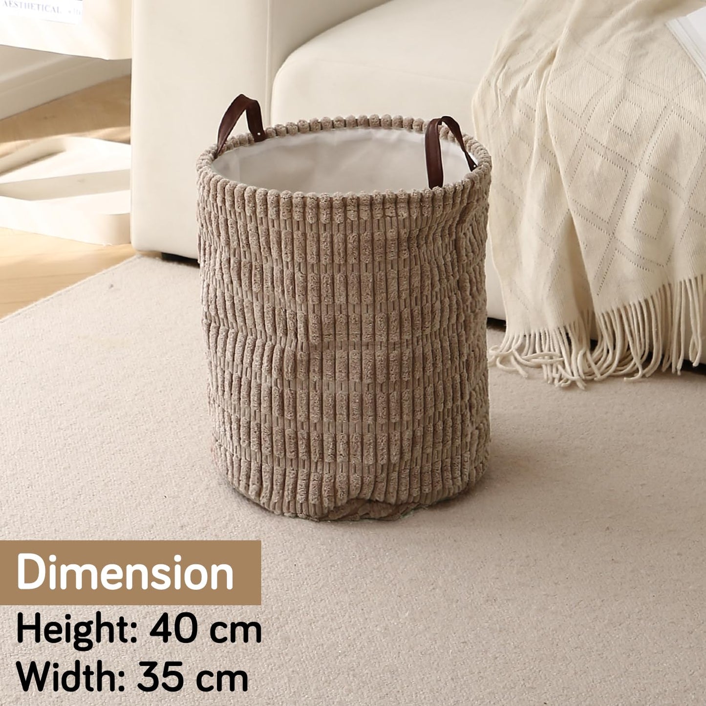 Folding Laundry Bag for Clothes Hamper, Collapsible Storage Basket, Latte Brown