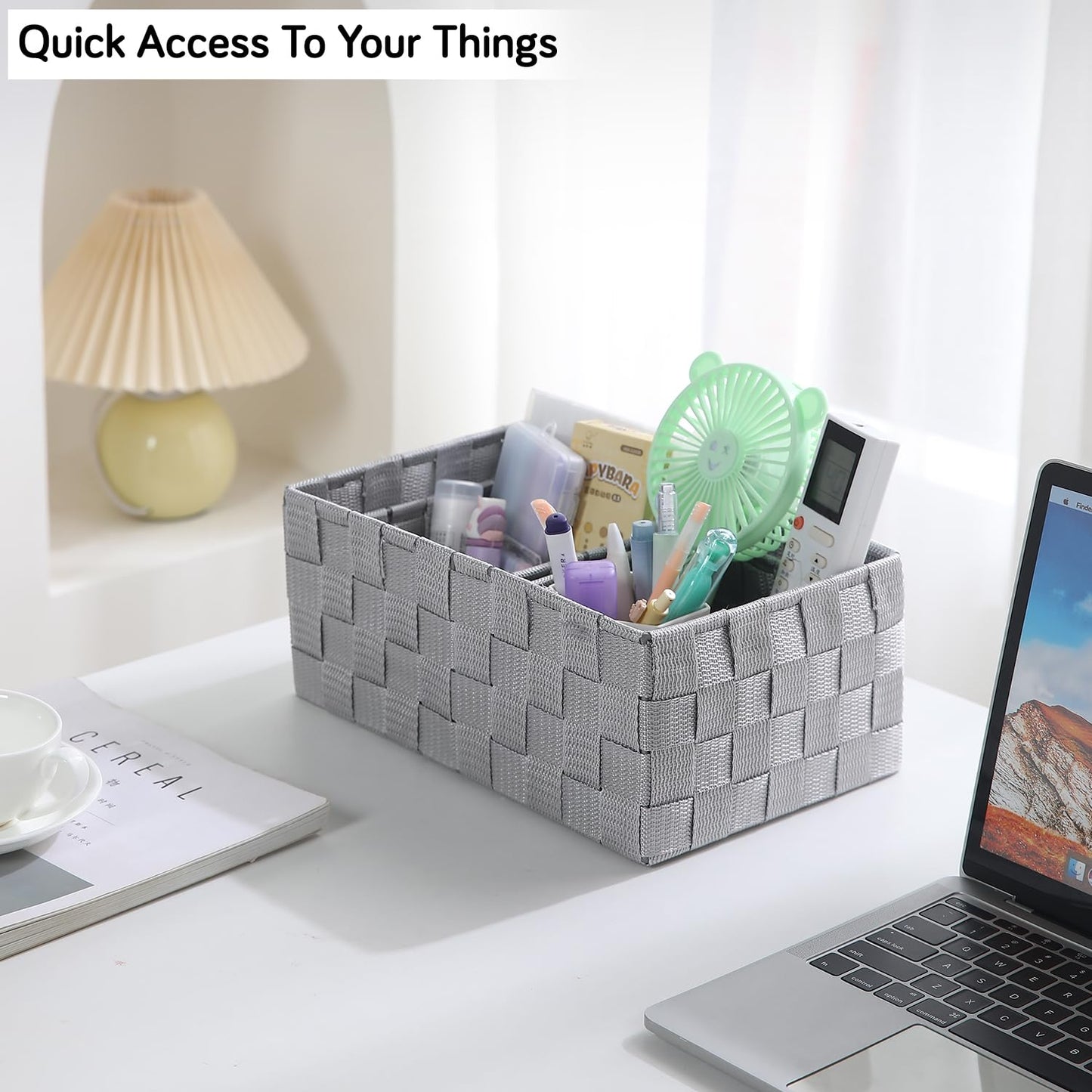 Nylon Storage Basket Desk Organizer, Grey