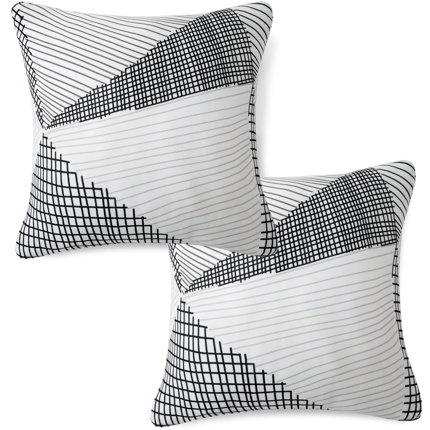 HOKIPO Stretchable Pack of 2 Cushion Cover 16x16 inch, Snow White Black Geometry