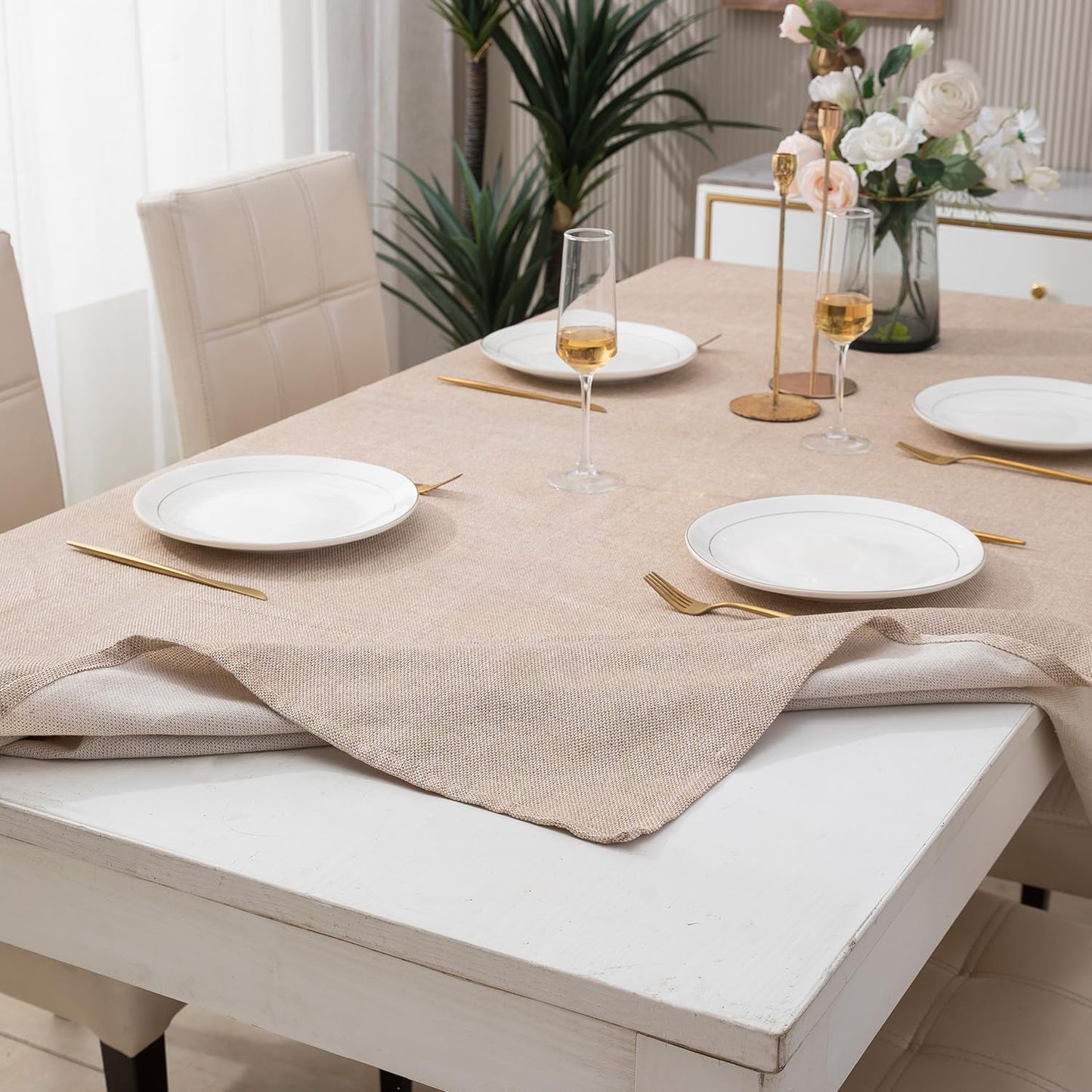 Poly Jute Dining Table Cover, Beige