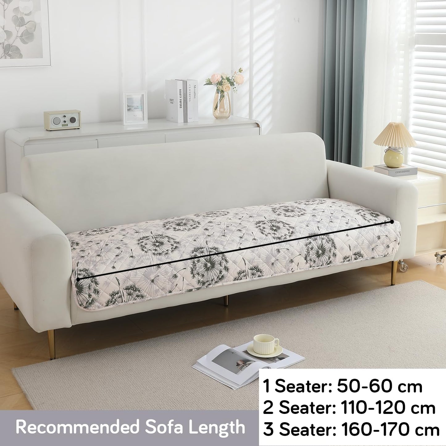 Quilted 1/2/3 Seater Waterproof and Anti-Slip Sofa Cover Mat, Dandelion Anchor Grey