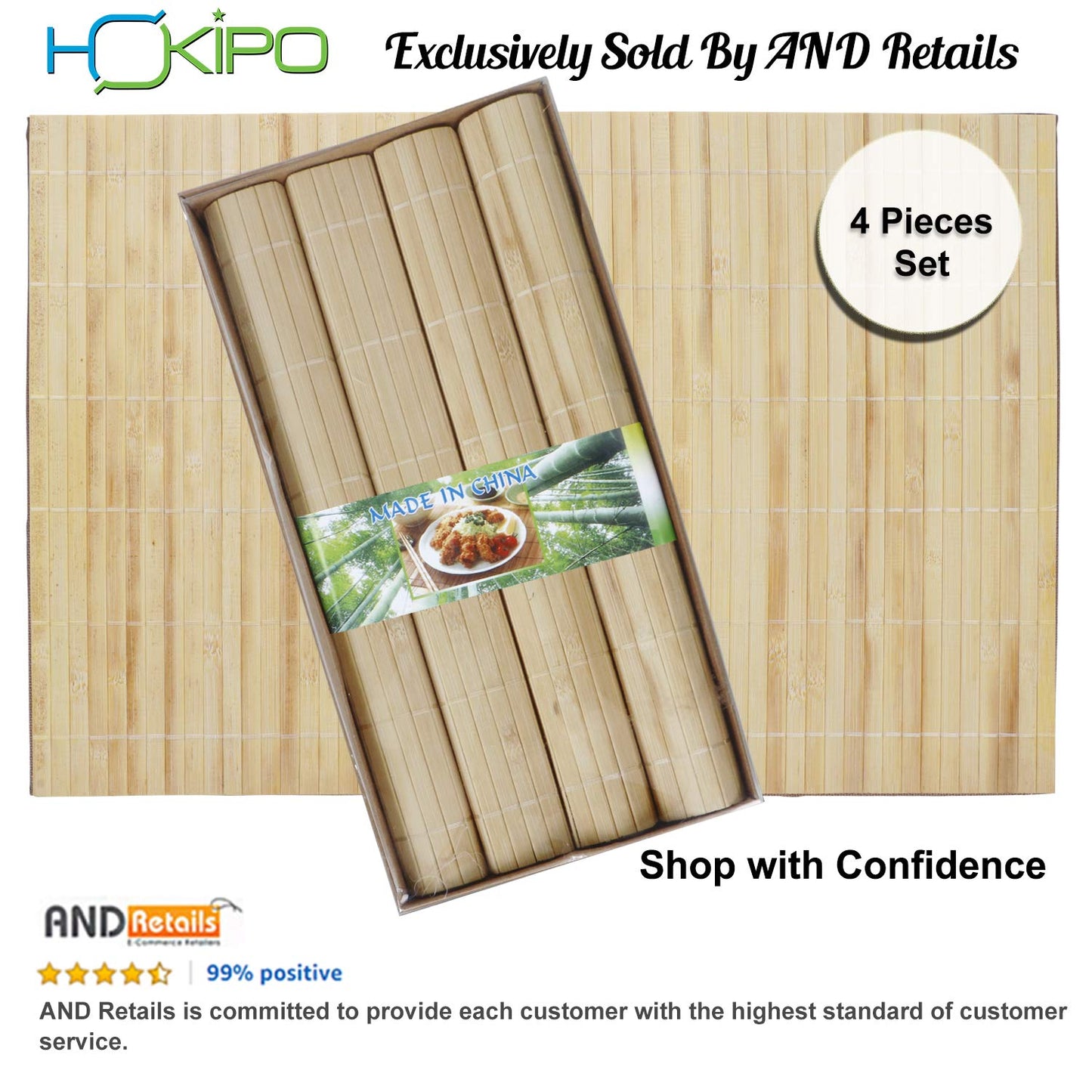 Reversible Bamboo Table Mats for Dining Table, Set of 4 Placemats, 45x30 cm